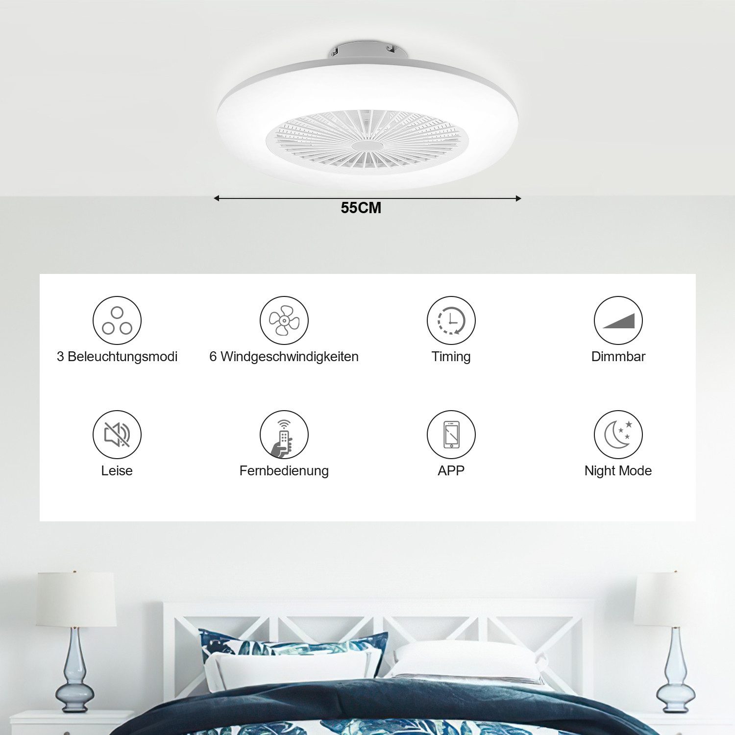 Clanmacy Deckenventilator Deckenventilator Dimmbar mit Beleuchtung günstig online kaufen