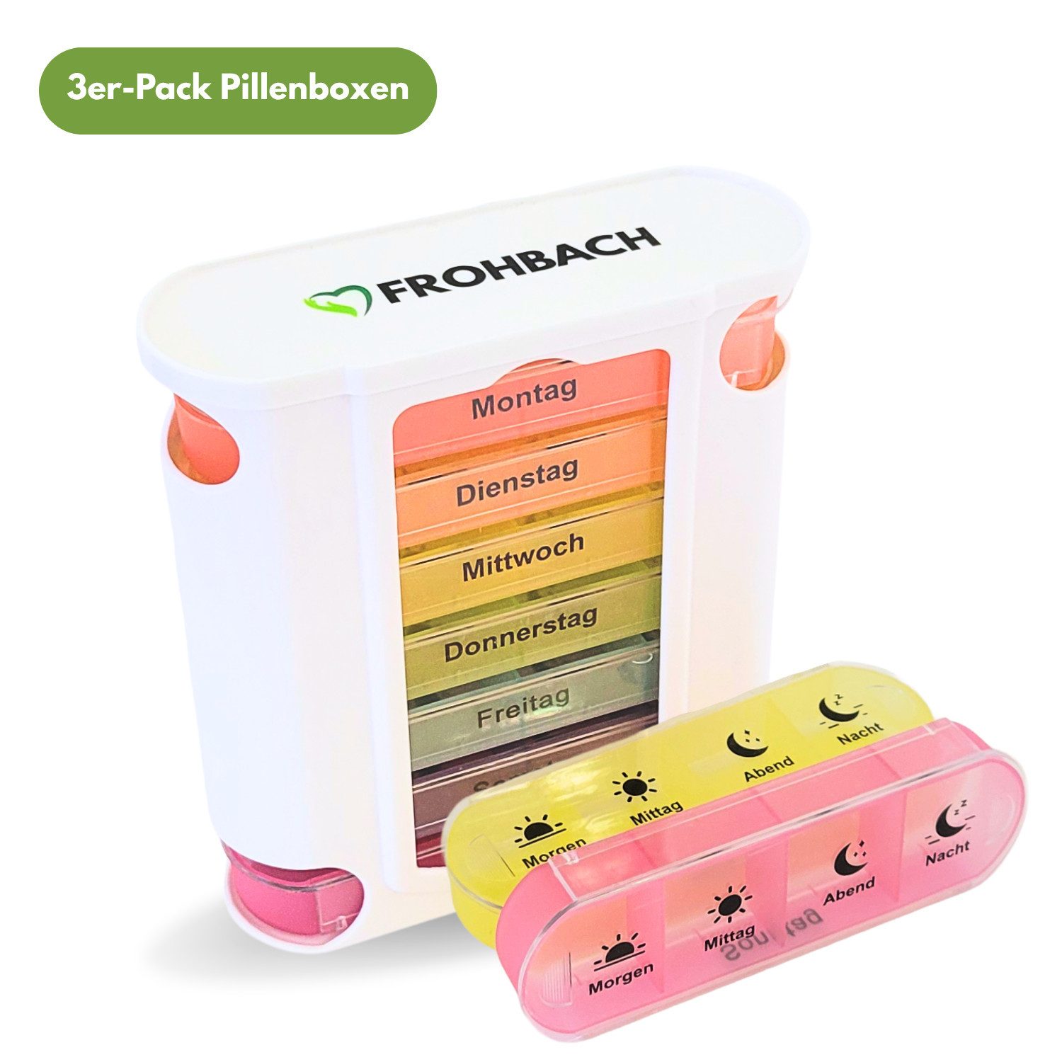 Frohbach Pillendose 7 Tage Tablettenbox - Für 1 Woche, 4 Fächer pro Tag, Pastelledition (3 St)