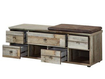 möbelando Garderoben-Set Britta, Garderobe aus Spanplatte foliert in Driftwood Nachbildung bestehend aus 1x Garderobenschrank, 1x Garderobenbank und 1x Garderobenpaneel. Stellmaß ca. Breite 255 cm, Höhe 188 cm, Tiefe 40 cm.