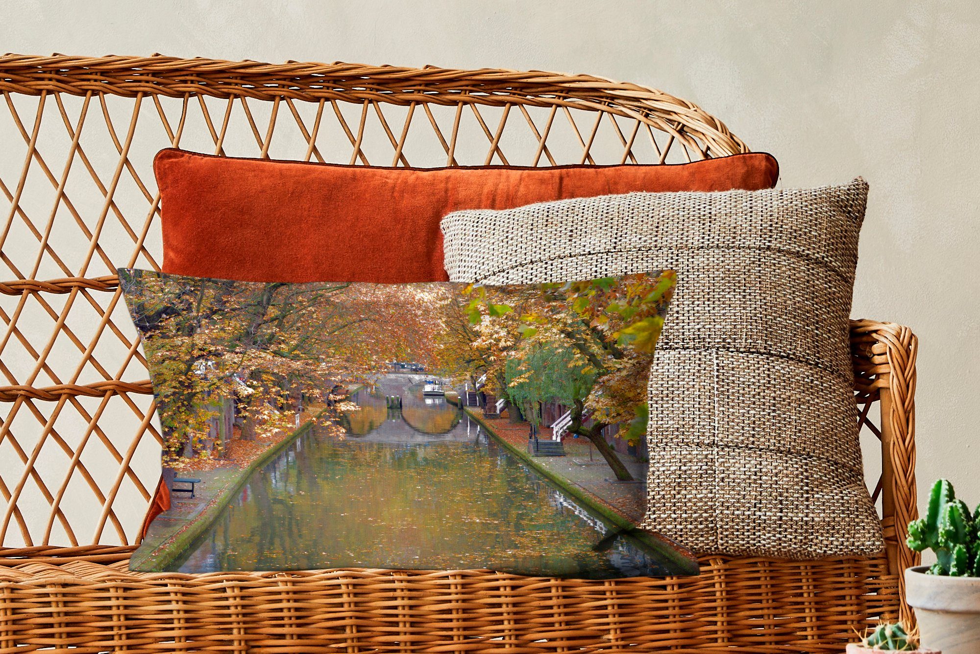 Herbst, - mit Utrecht Schlafzimmer - - Füllung, Dekokissen Dekoration, Brücke Wasser Wohzimmer Dekokissen MuchoWow Zierkissen,