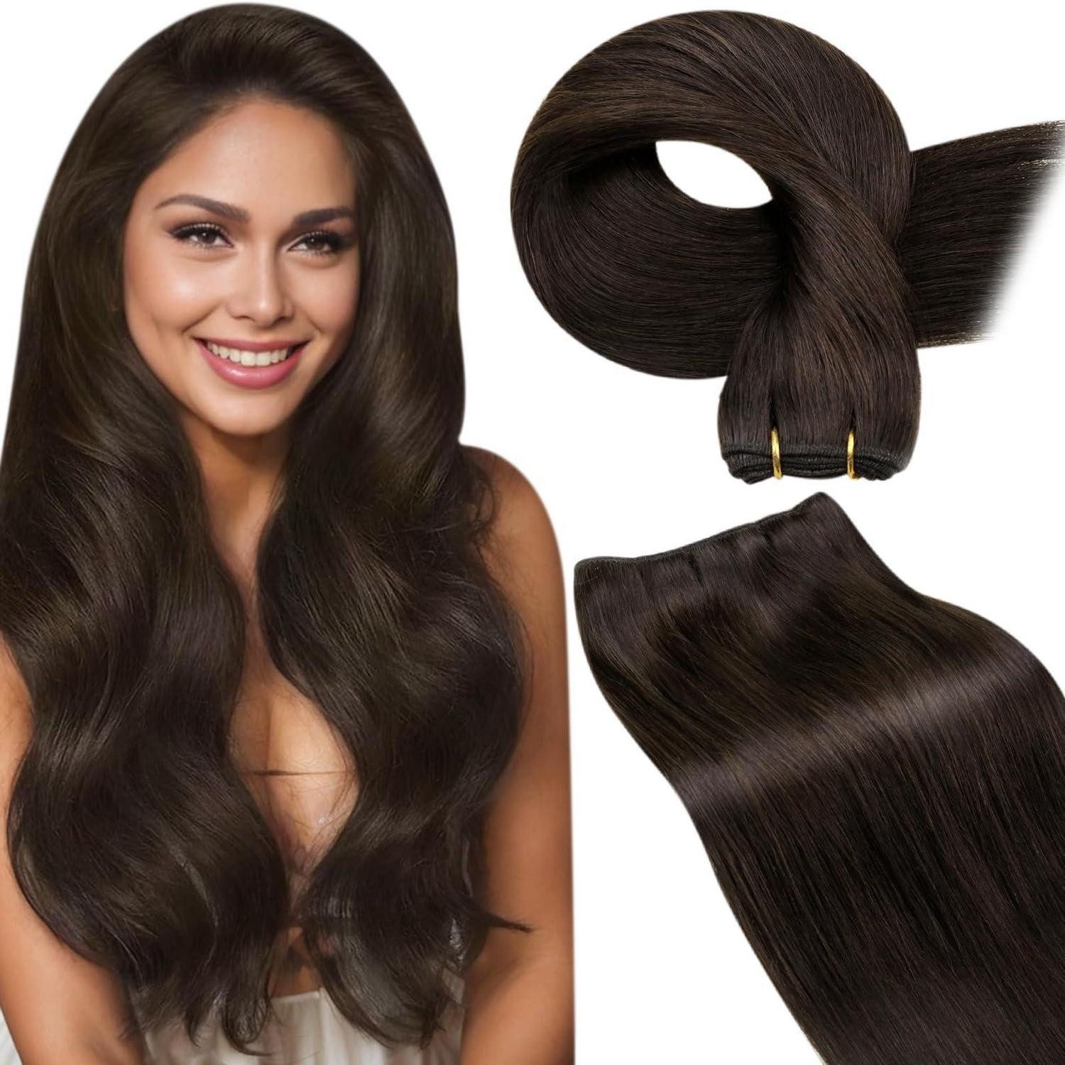 LuxusKollektion Echthaar-Extension Extensions Echthaar braun Einnähen 60cm 100g 60cm-120G 4.5-Weft-#2