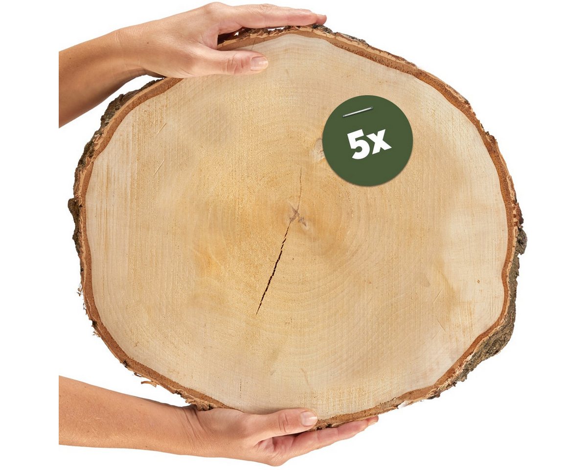 Thumbnail - matches21 HOME & HOBBY Bastelnaturmaterial Baumscheiben 5 Stk. Dekoholz Holzscheiben Holzplatten 33 - 37 cm, (5-tlg), na...