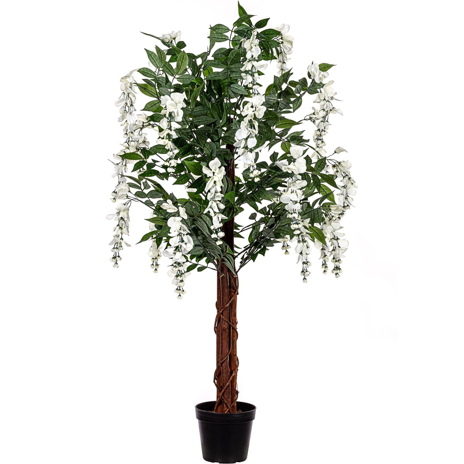 Kunstblume Künstlicher Wisteria Baum Blauregen Kunstpflanze Wisteria, PLANTASIA, Höhe 120,00 cm, 756 Blätter, Echtholzstamm, Creme Blüten