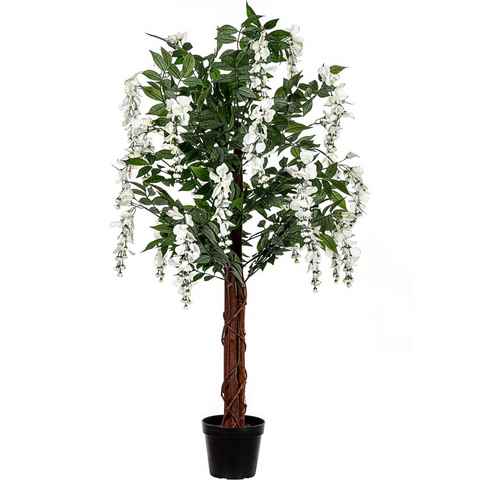 Kunstbaum Künstlicher Wisteria Baum Blauregen Kunstpflanze Wisteria, PLANTASIA, Höhe 120,00 cm, 756 Blätter, Echtholzstamm, Creme Blüten
