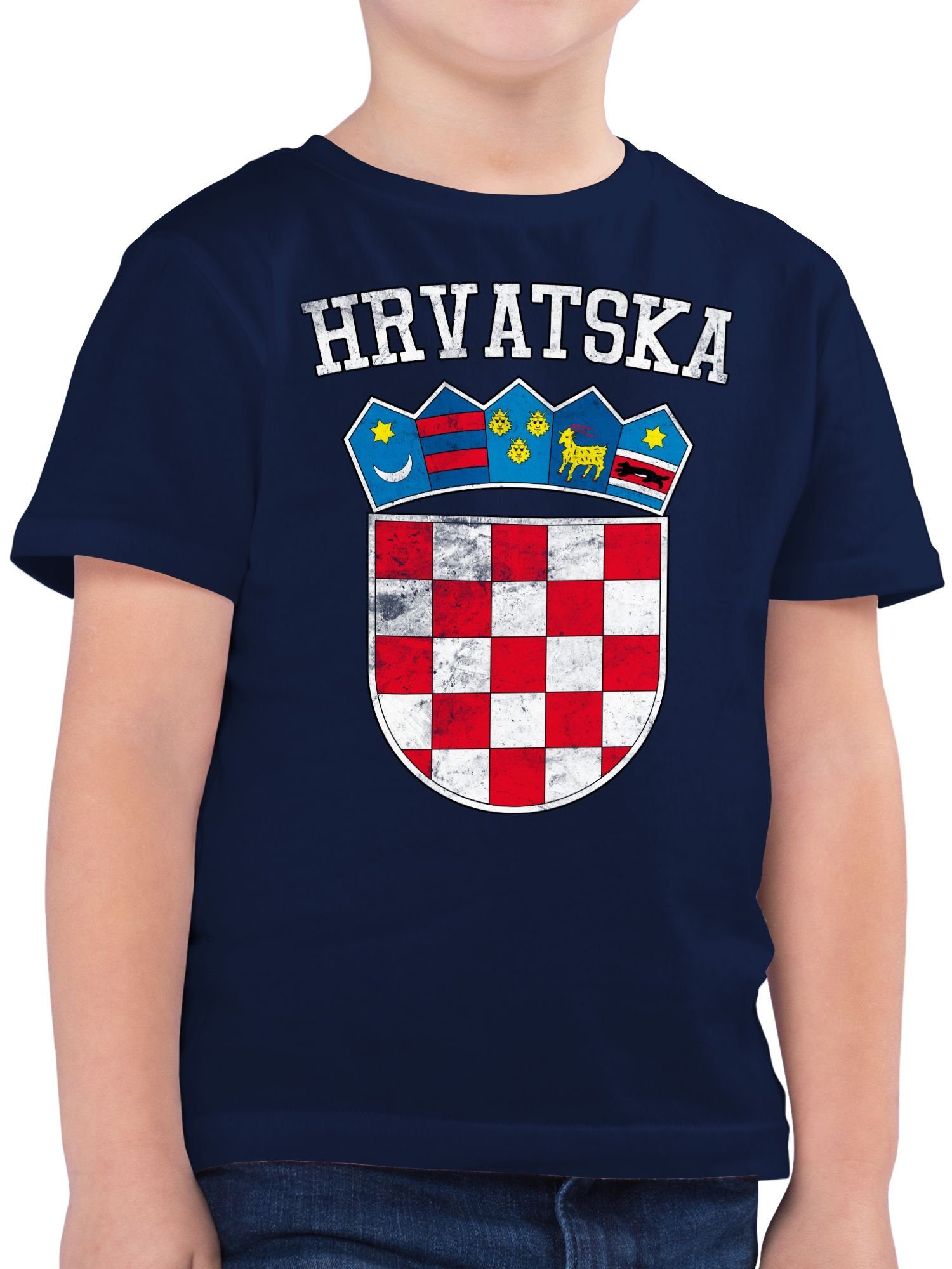 Shirtracer T-Shirt Kroatien Wappen WM Fussball EM 2024 Kinder 1 Dunkelblau