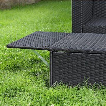 Melko Gartenlounge-Set Gartensofa Lounge Sessel Gartenmöbel aus Polyrattan und klappbare Fußbank in Schwarz, Grau und Braun Gartensofa Sitzgarnitur Hocker XXL Balkon Sitzbank Liege, (Set, 2-tlg), Kissen inkl. Reißverschluss, daher abnehm- und waschbar