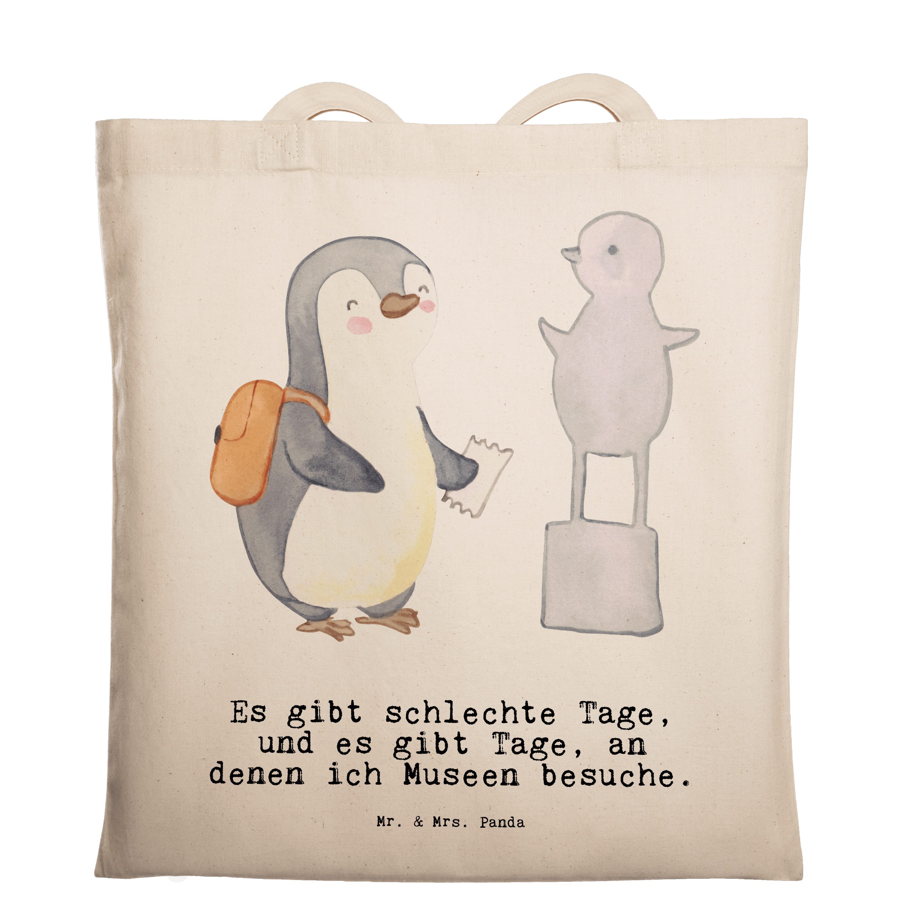 Mr. & Mrs. Panda Tragetasche Pinguin Museum besuchen Tage - Transparent - Geschenk, Beuteltasche, (1-tlg)