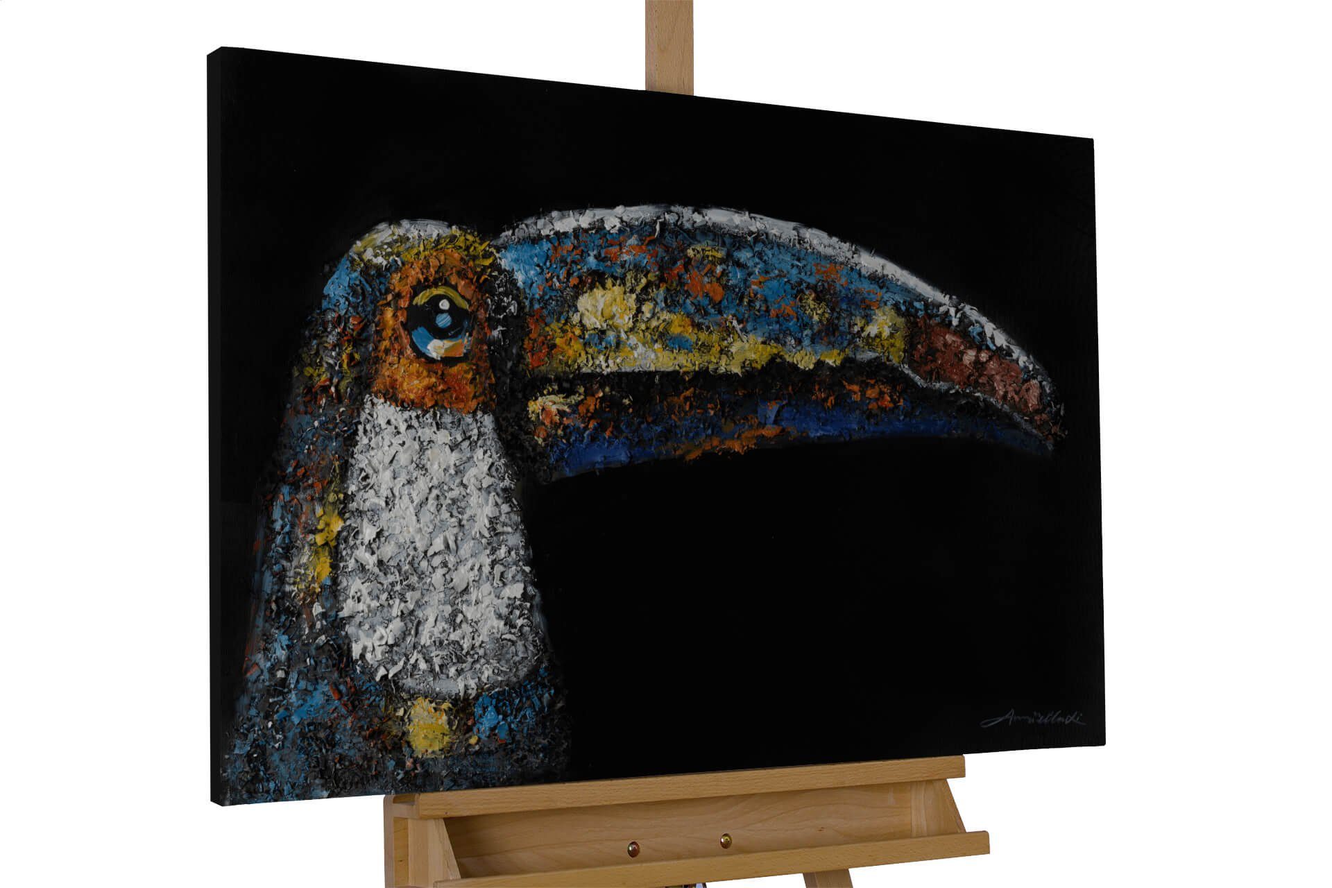 KUNSTLOFT Gemälde Ornamental Toucan 90x60 cm, Leinwandbild 100% HANDGEMALT Wandbild Wohnzimmer
