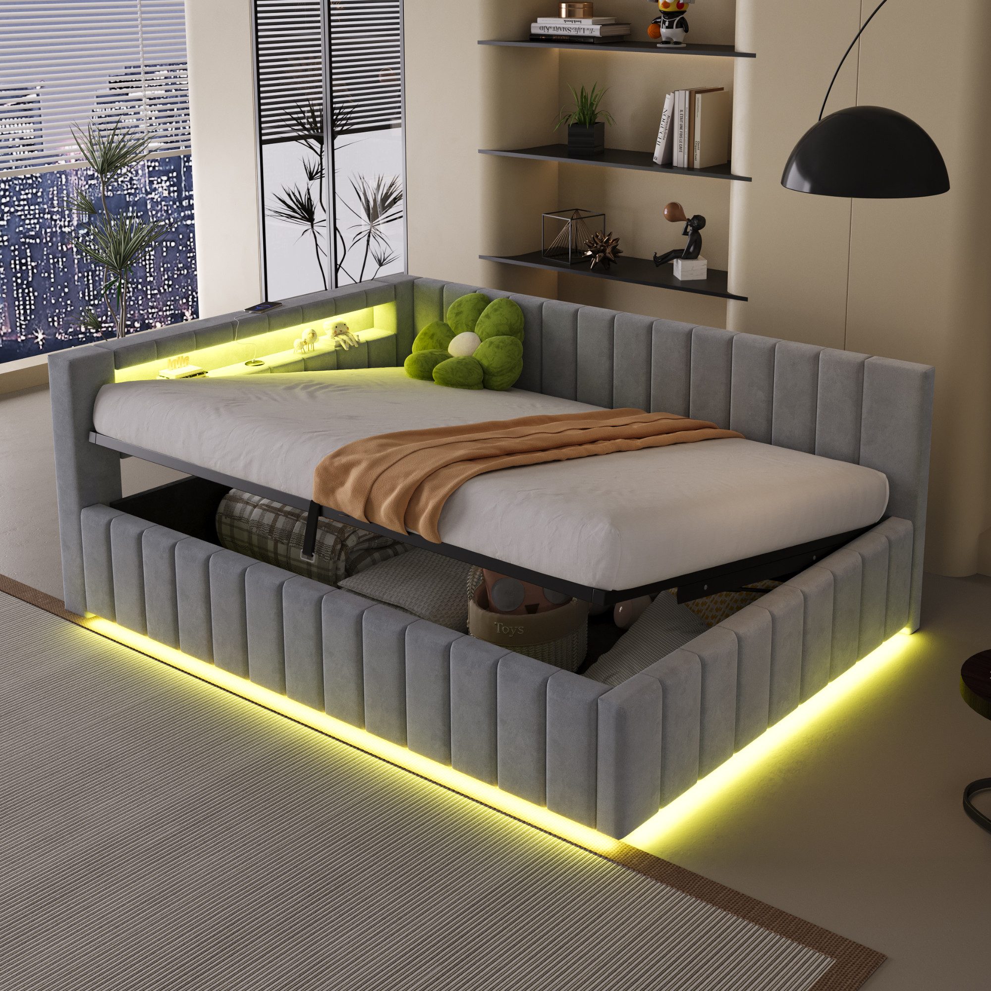OKWISH Schlafsofa Polsterbett 140x200 mit LED,USB günstig online kaufen