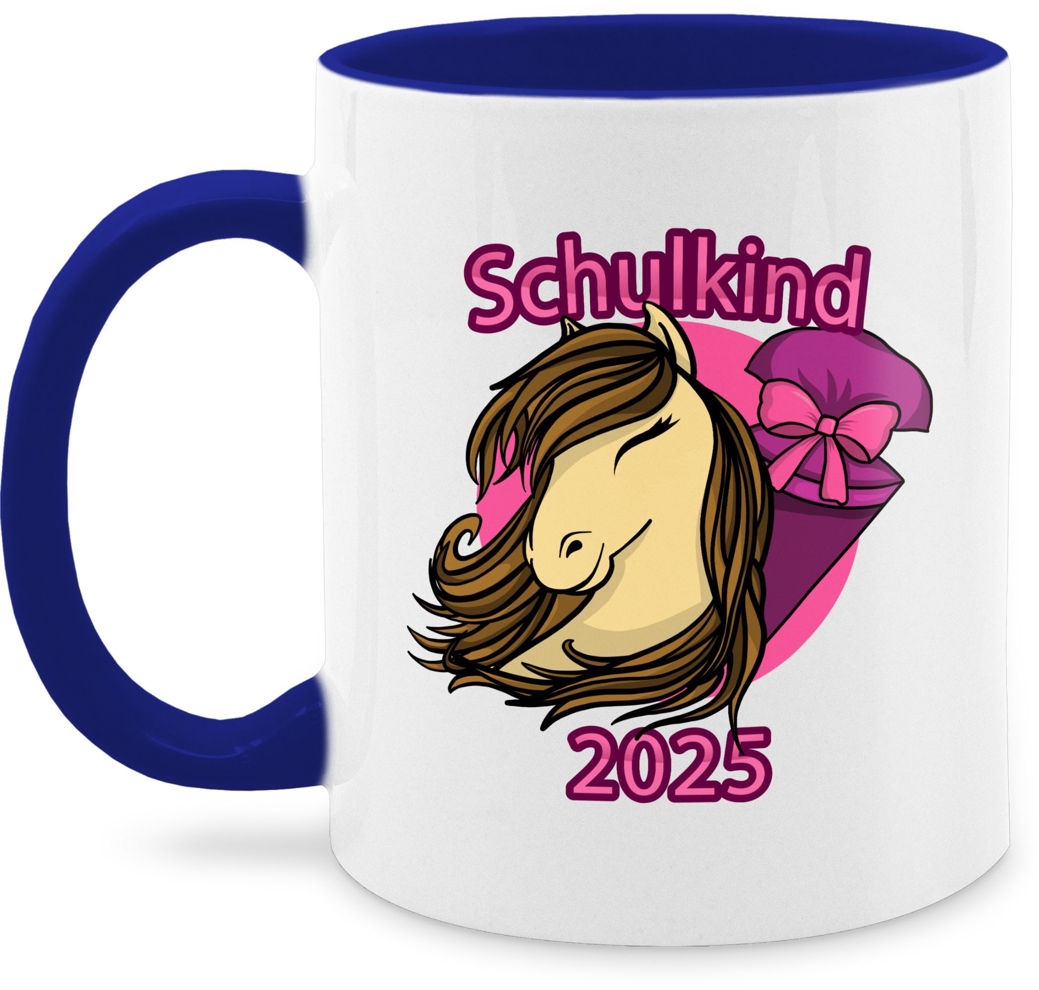 Shirtracer Tasse Schulkind 2025 Pferd mit Schultüte, Keramik, Einschulung Geschenk Tasse