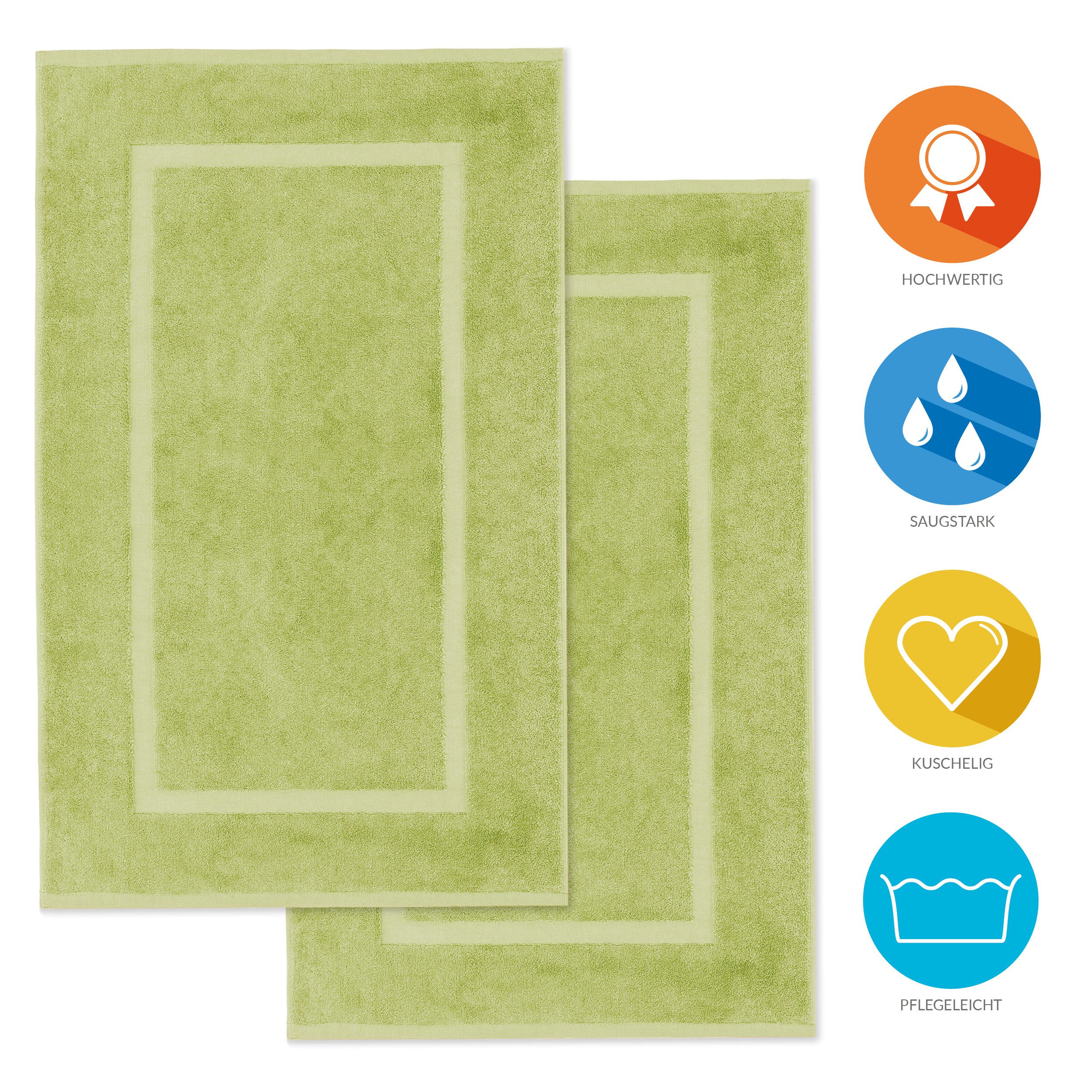 Lavea Badematte 2er Set Badeteppiche Elena Frottee 50x80 cm Badvorleger, 100% Baumwolle, 500 g/m² Frottier, weich & saugstark, pflegeleicht