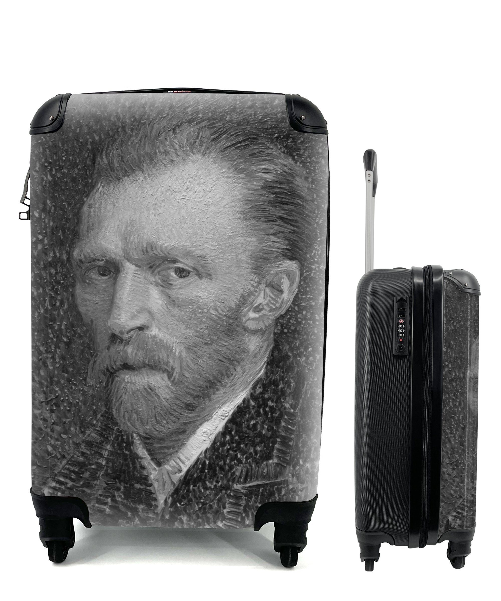 MuchoWow Handgepäckkoffer Selbstporträt von Vincent van Gogh - Schwarz und weiß, 4 Rollen, Reisetasche mit rollen, Handgepäck für Ferien, Trolley, Reisekoffer