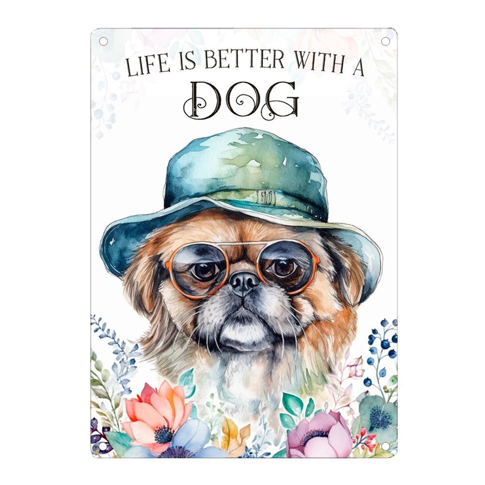 Metallschild Hundeschild PEKINESE - Dekoschild mit Hunderasse, Geschenk