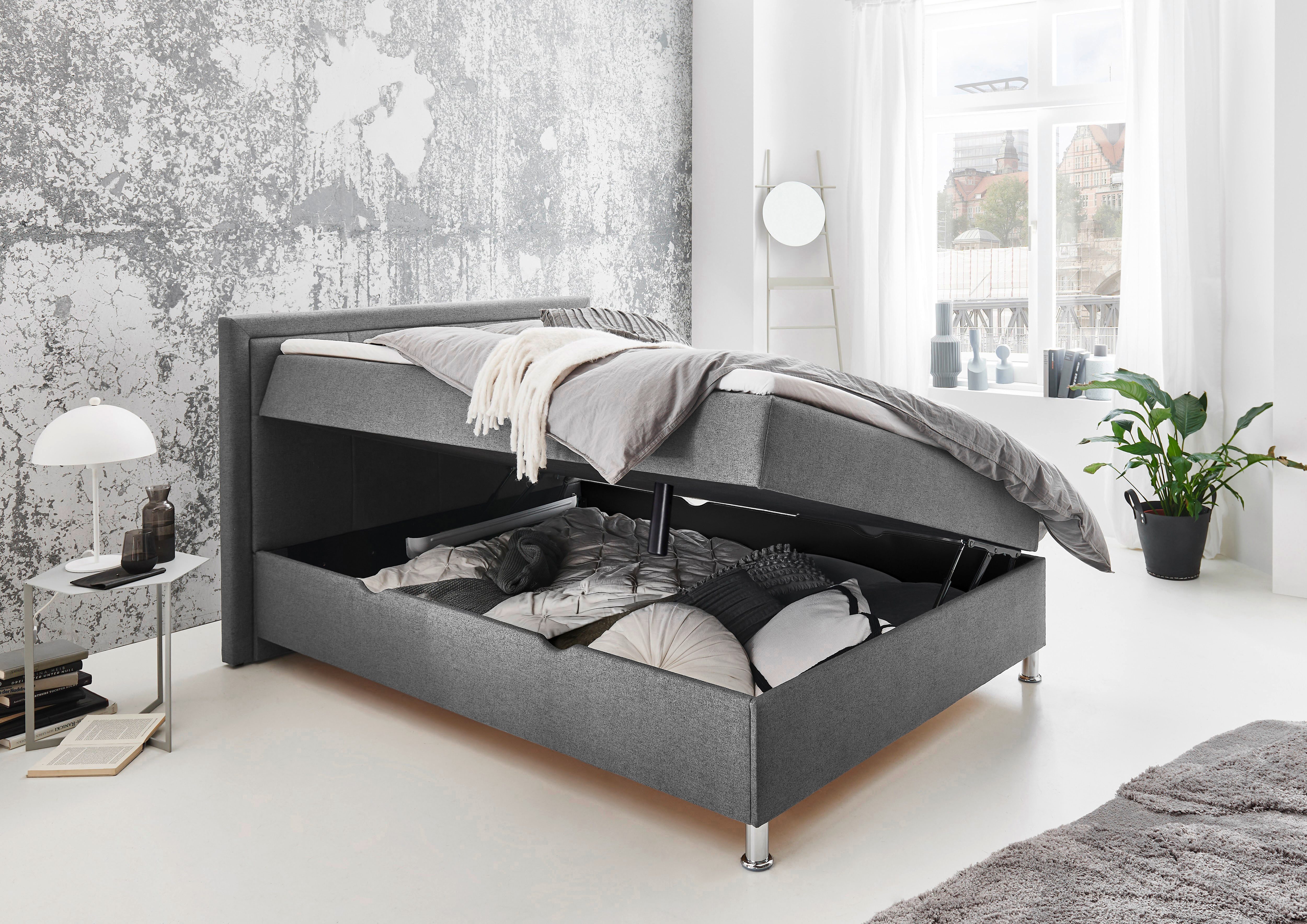 Home affaire Boxbett Fergus inkl. Bettkasten und Topper, Breite 120cm, mit Metallfuß in Chromoptik