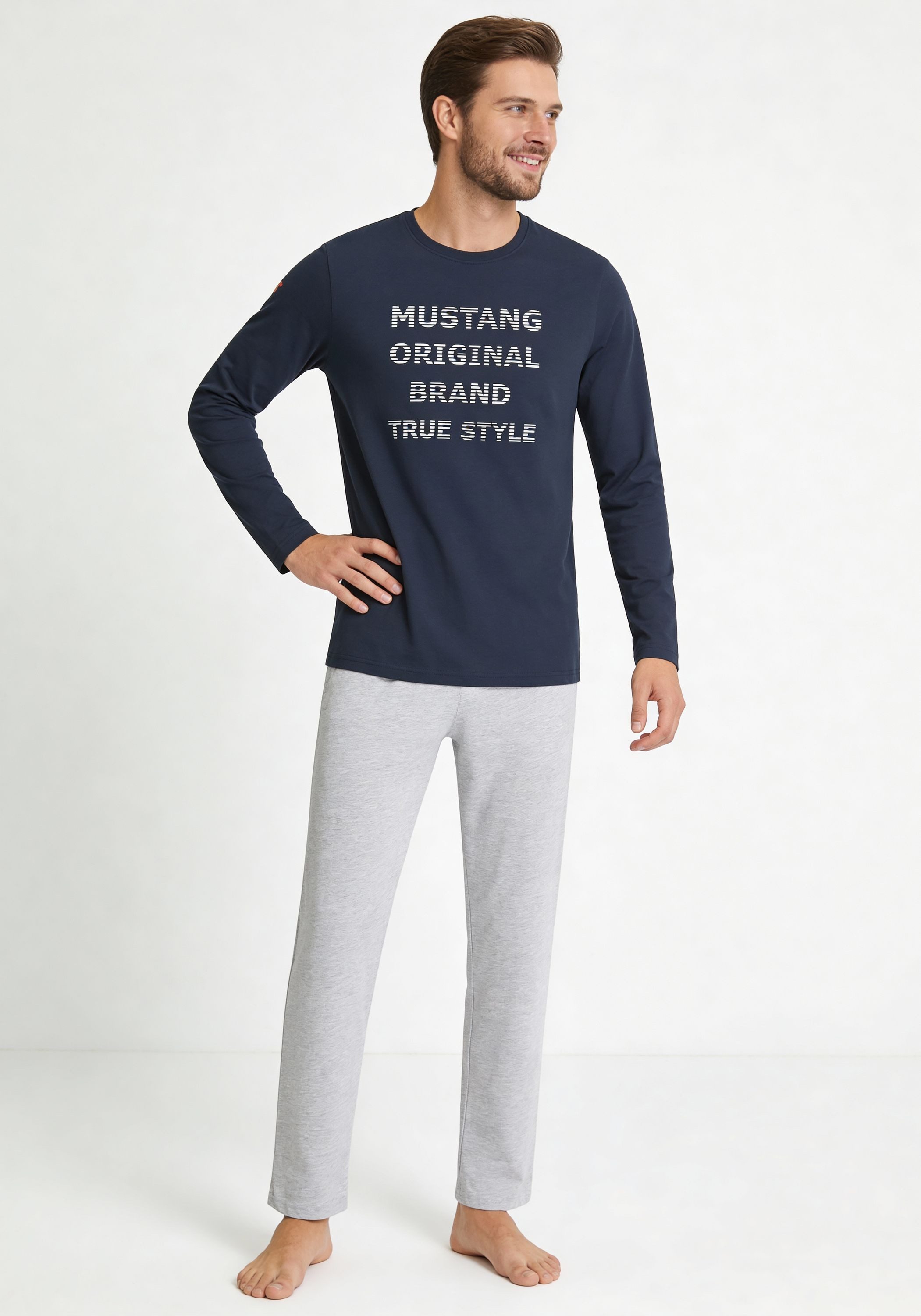 MUSTANG Schlafanzug OLE Short-Set T-Shirt Short kurze Hose Pyjama Schlafkombi (2 tlg) Oberteil navy, Short graumelange