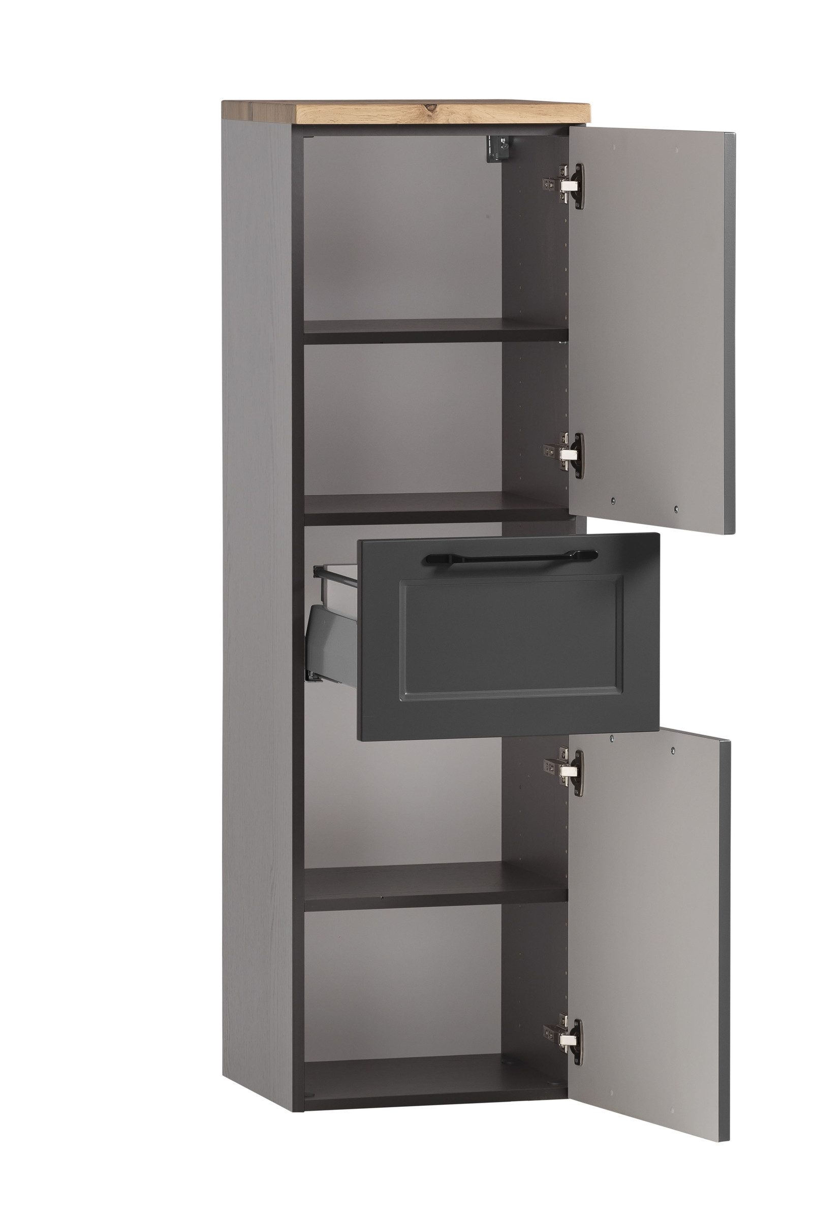 HELD MÖBEL Midischrank in grau, Wotaneiche, MDF - 40x130x35cm (BxHxT)