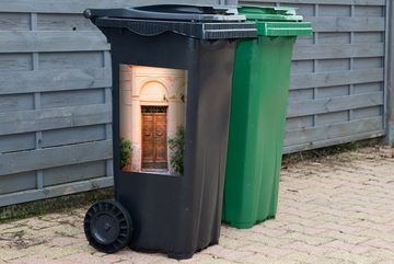 MuchoWow Wandsticker Holz - Tür - Pastell - Architektur (1 St), Mülleimer-aufkleber, Mülltonne, Sticker, Container, Abfalbehälter