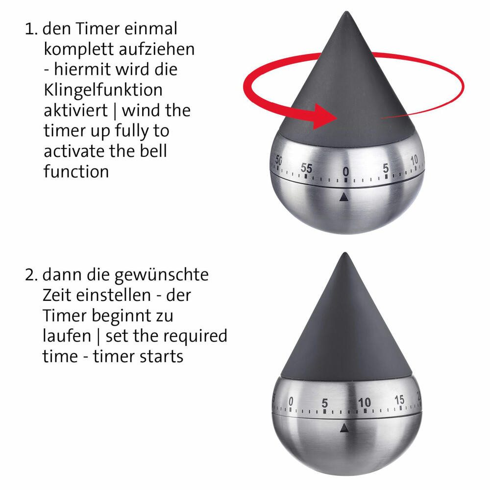 WESTMARK Eieruhr Mechanisch, Für 60 min, Elegantes Design, Kurzzeitmesser, rostfrei, mechanisch, lautes Klingelgeräusch