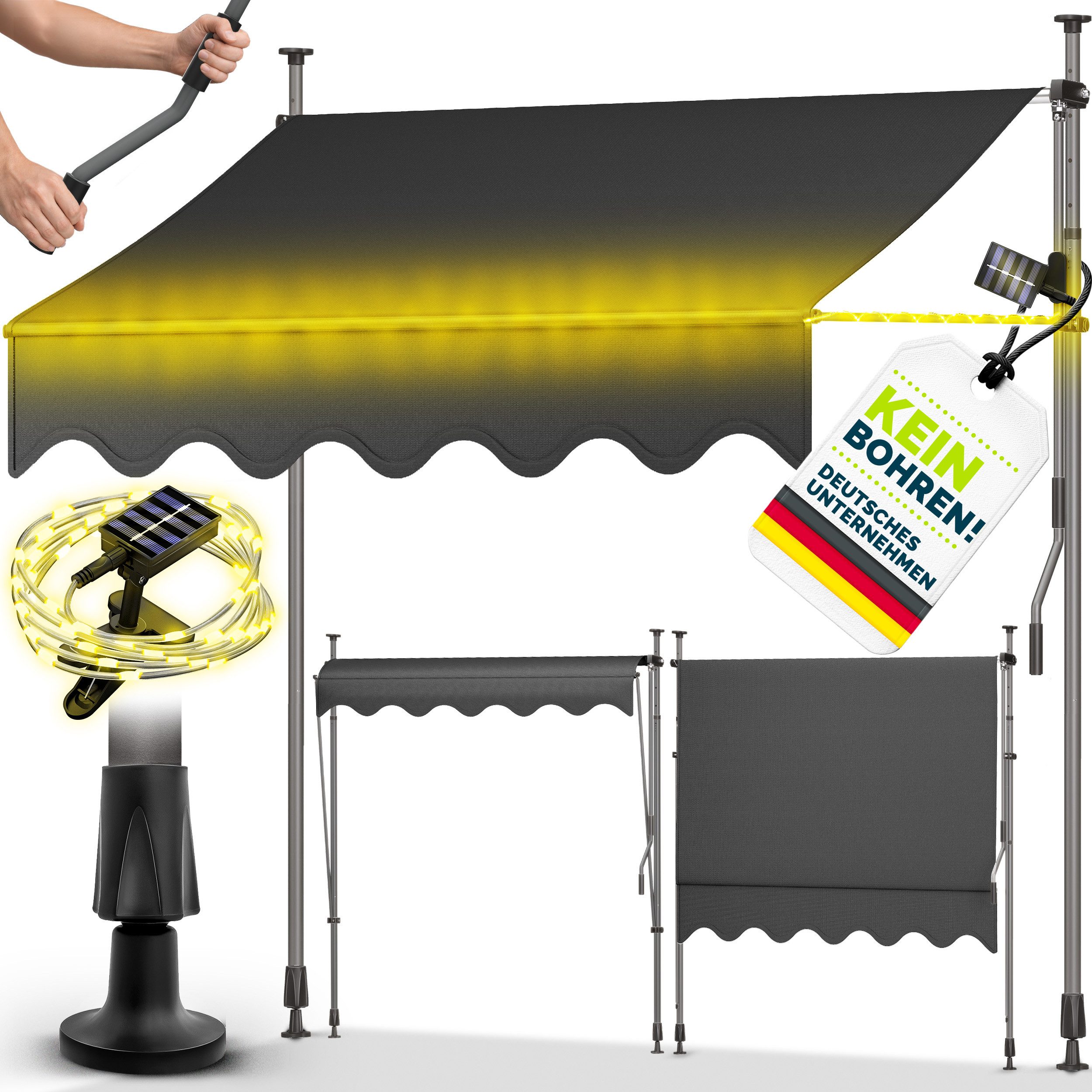 tillvex Klemmmarkise tillvex Balkonmarkise Markise Klemmmarkise Sonnenmarkise Handkurbel