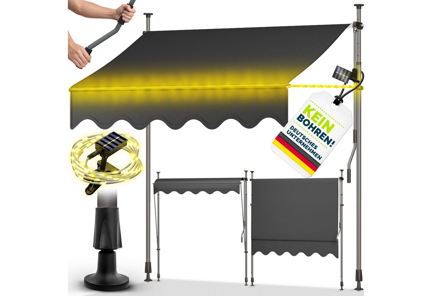 tillvex Klemmmarkise tillvex Balkonmarkise Markise Klemmmarkise Sonnenmarkise Handkurbel
