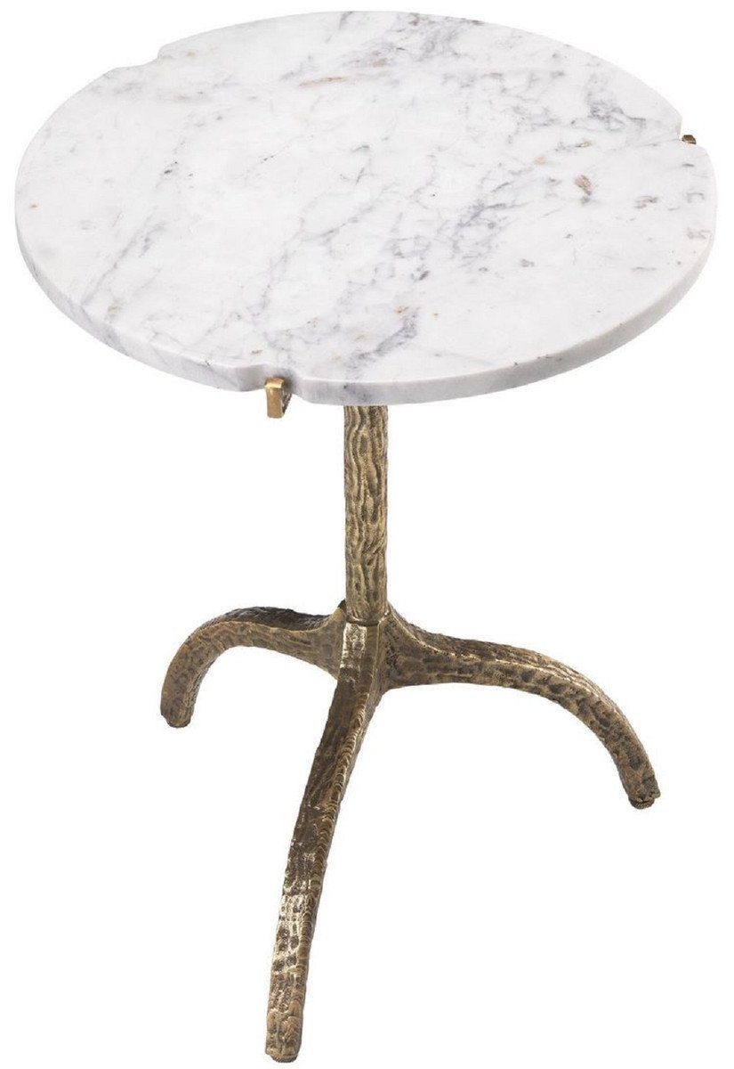 Casa Padrino Beistelltisch Luxus - 45 Luxus Ø - Messingfarben - Messing Tisch Weiß Beistelltisch H. mit Vintage / Marmorplatte x Möbel cm Möbel 58,5
