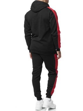 L.gonline Freizeitanzug Herren Jogginganzug, Zweifarbig, Sportlich, Mit Streifen und Reißve (Kapuzenjacke mit Reißverschluss, Hose, 2-tlg), Fitness Freizeit Casual