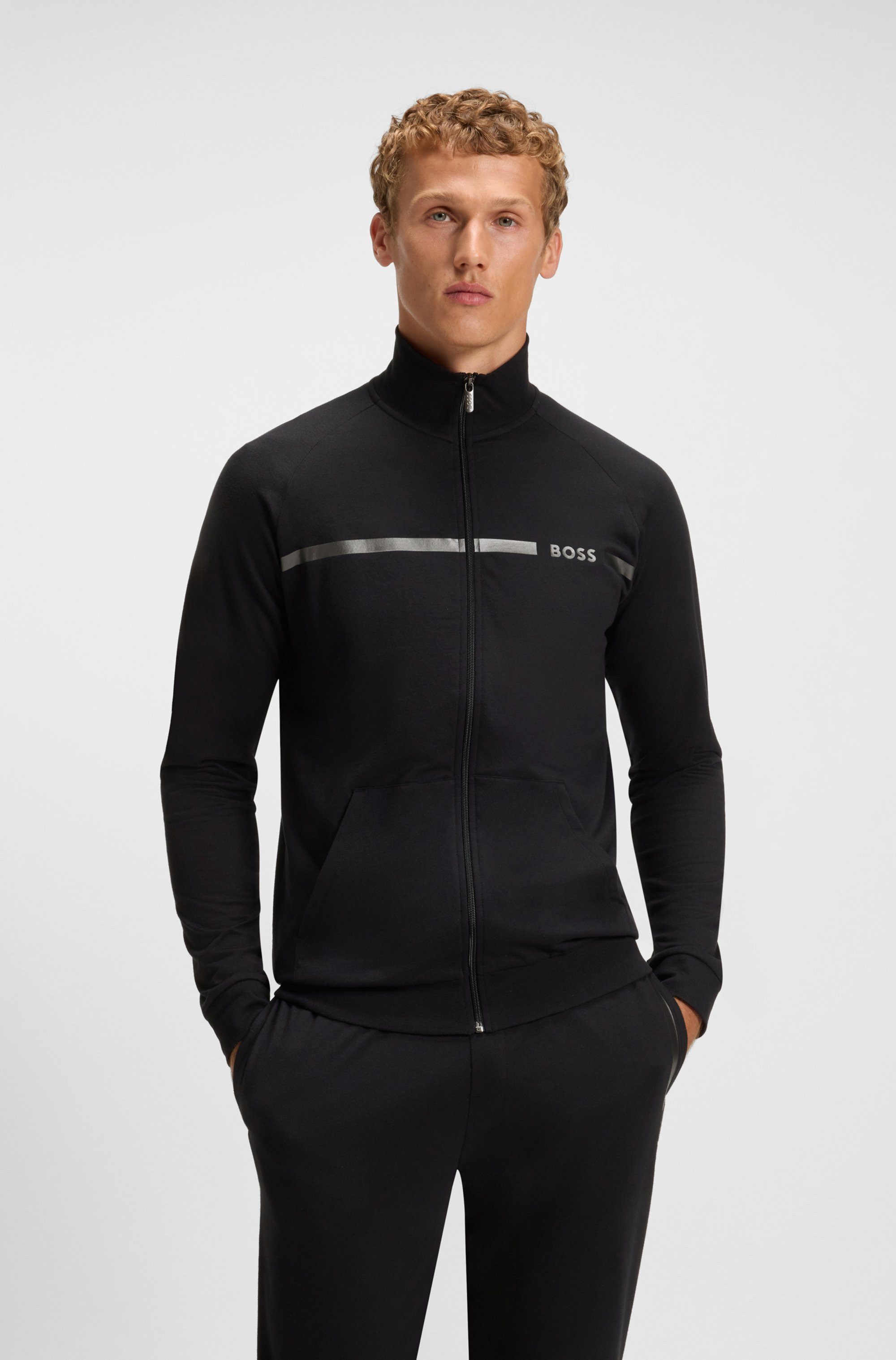 BOSS Sweatjacke Authentic Jacket Z aus Baumwoll-Terry mit Streifen und Logo günstig online kaufen