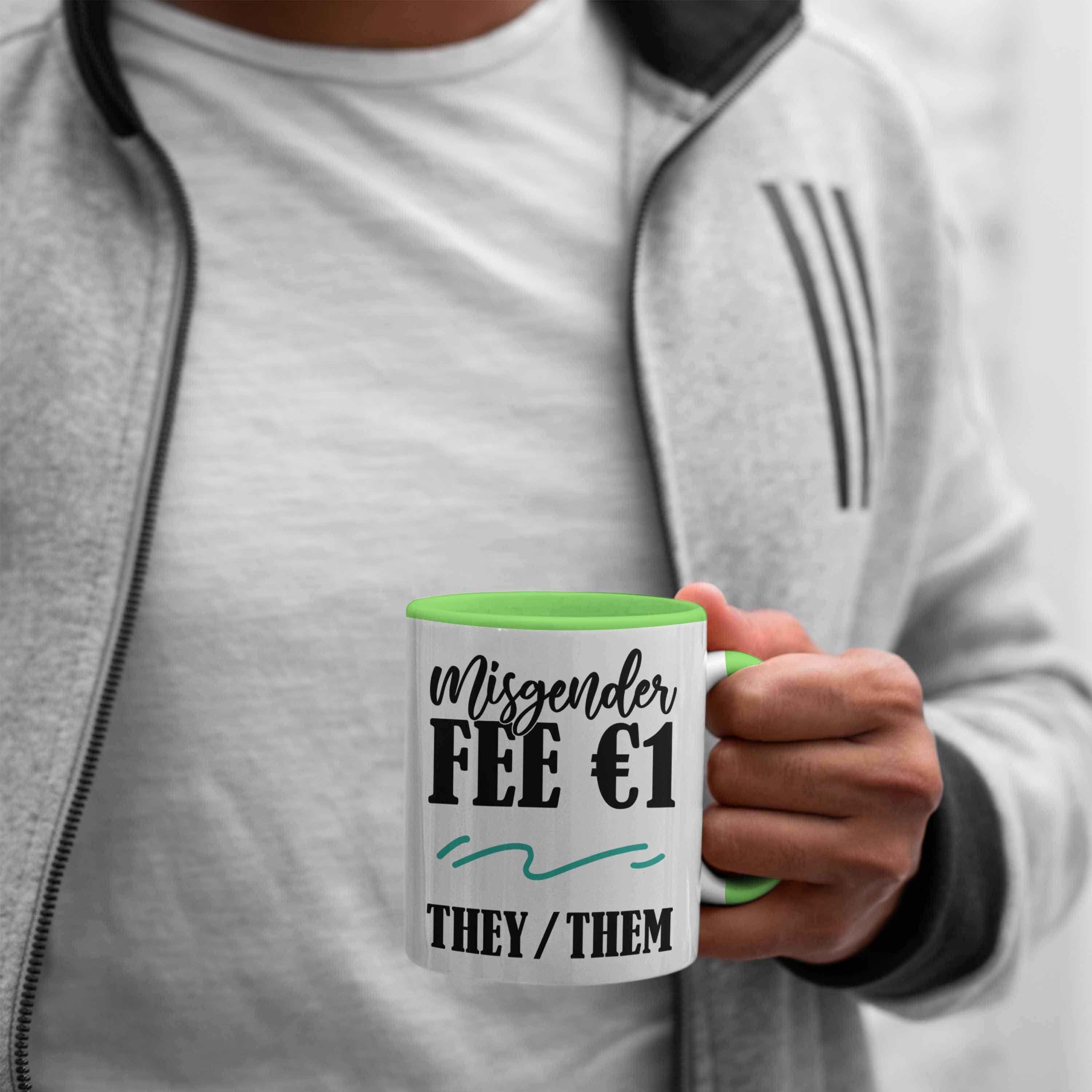 Trendation Tasse Transgender Missgender 1€ They/Them Tasse Grün Geschenkidee LGBTQ Fee Lusti