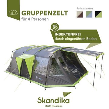 Skandika Tunnelzelt Nordland 4 Campingzelt mit eingenähtem Zeltboden, Personen: 4, 5000 mm Wassersäule, 2 m Stehhöhe, Moskitonetze