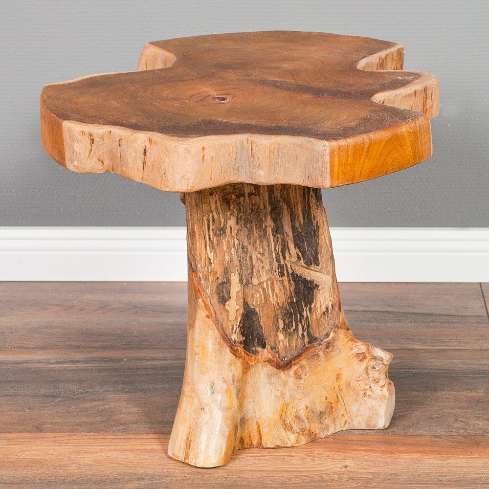 LebensWohnArt Beistelltisch Massivholz Teak Beistelltisch MELAYA Natural ca.D 45cm Unikat