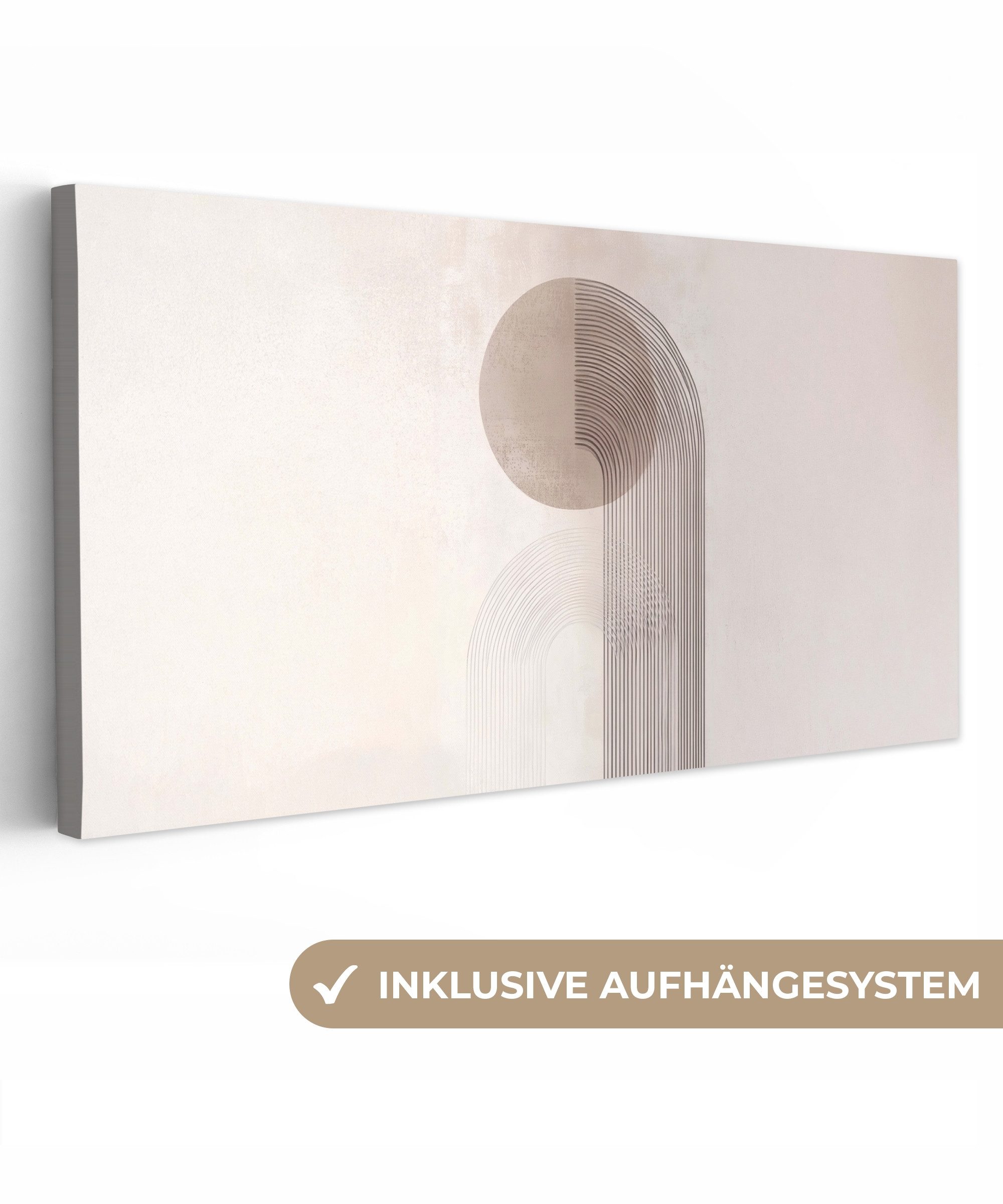 OneMillionCanvasses® Leinwandbild Panorama Minimalistisch - Kreis - Hellgrau, Fotodruck (1 St), Wandbild, Deko Schlafzimmer Wohnzimmer Flur 40x20 cm
