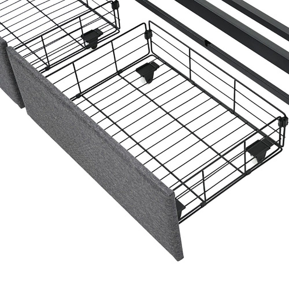 Polsterbett (160x200cm Stauraumbett mit Lattenrost, Schubladen und LED-Beleuchtung), Ladefunktion Stauraum-Kopfteil, Doppelbett aus Stahlrahmen, Leinen