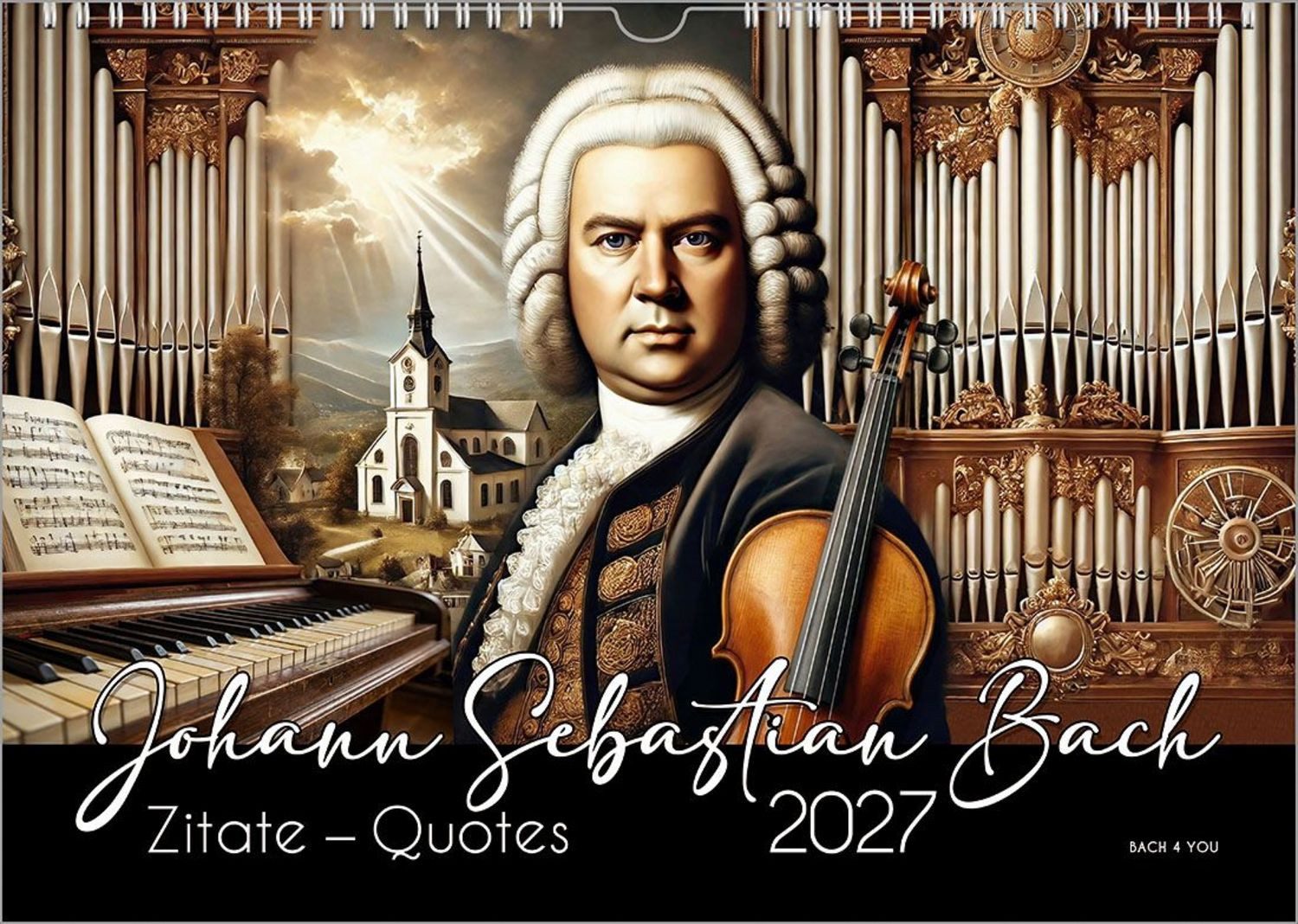 Wandkalender Johann-Sebastian-Bach-Zitate-Kalender, ein Musik-Kalender 2027, DIN A4