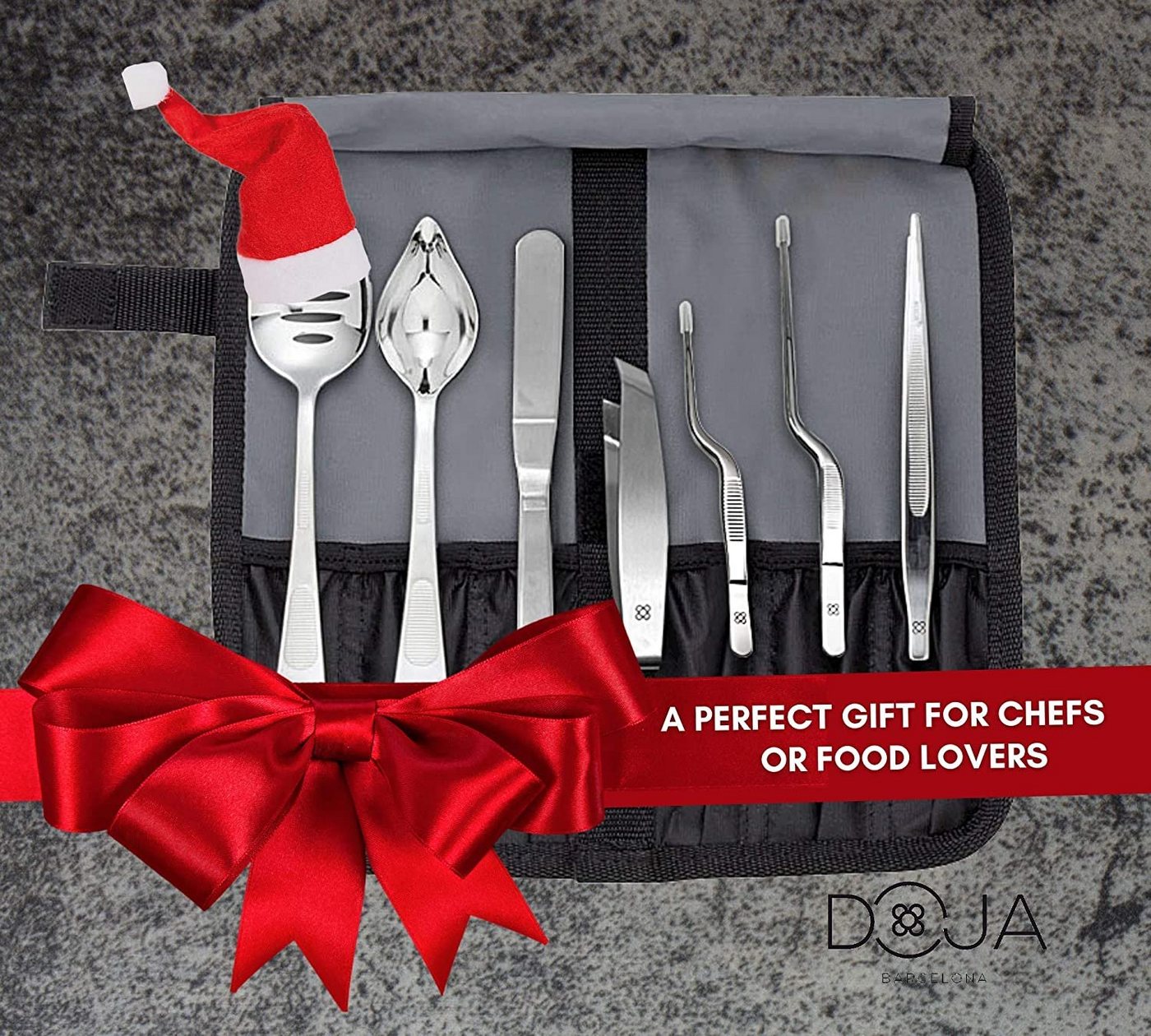 UE Stock Kochbesteck-Set Barcelona Küchen Chef Kochutensilien 7-teilig (Edelstahl Plating Kit Kuechen-Werkzeug Koch Set - Deko Garnieren Gadgets - PERFORIERTLÖFFEL - DEKOLÖFFEL - SPREIZSPACHTEL - FISCHKNOCHENENTFERNER-ZANGE - PRÄZISE PINZETTEN, 7-tlg)