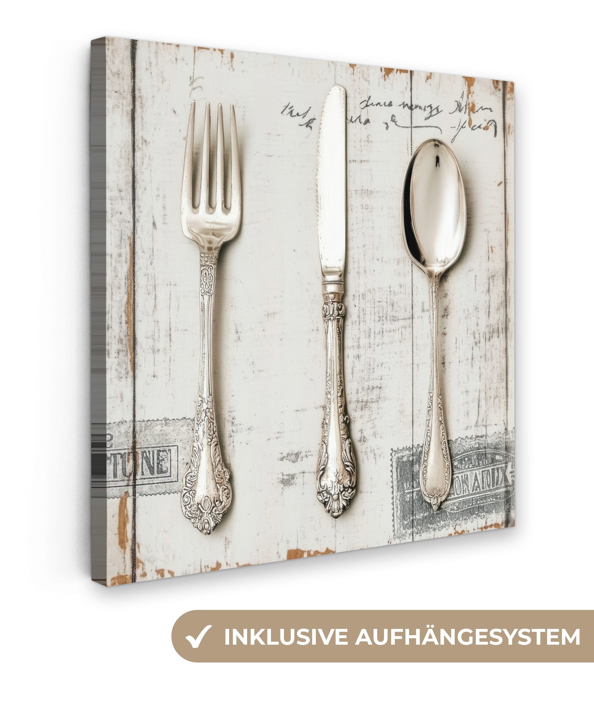 OneMillionCanvasses® Leinwandbild Silber - Besteck - günstig online kaufen
