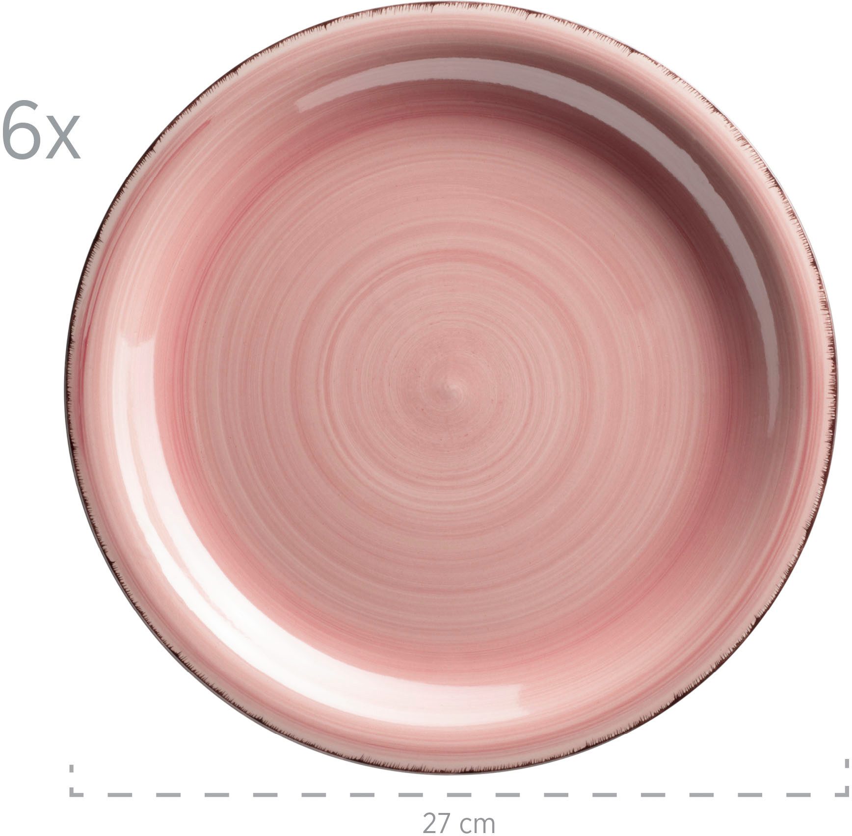 OTTO home Tafelservice Teller Set, Geschirr-Set Bell Tempo (12-tlg), 6 Personen, Keramik, rustikale Holzoptik mit Spiraldekor, 12 Teile, für 6 Personen