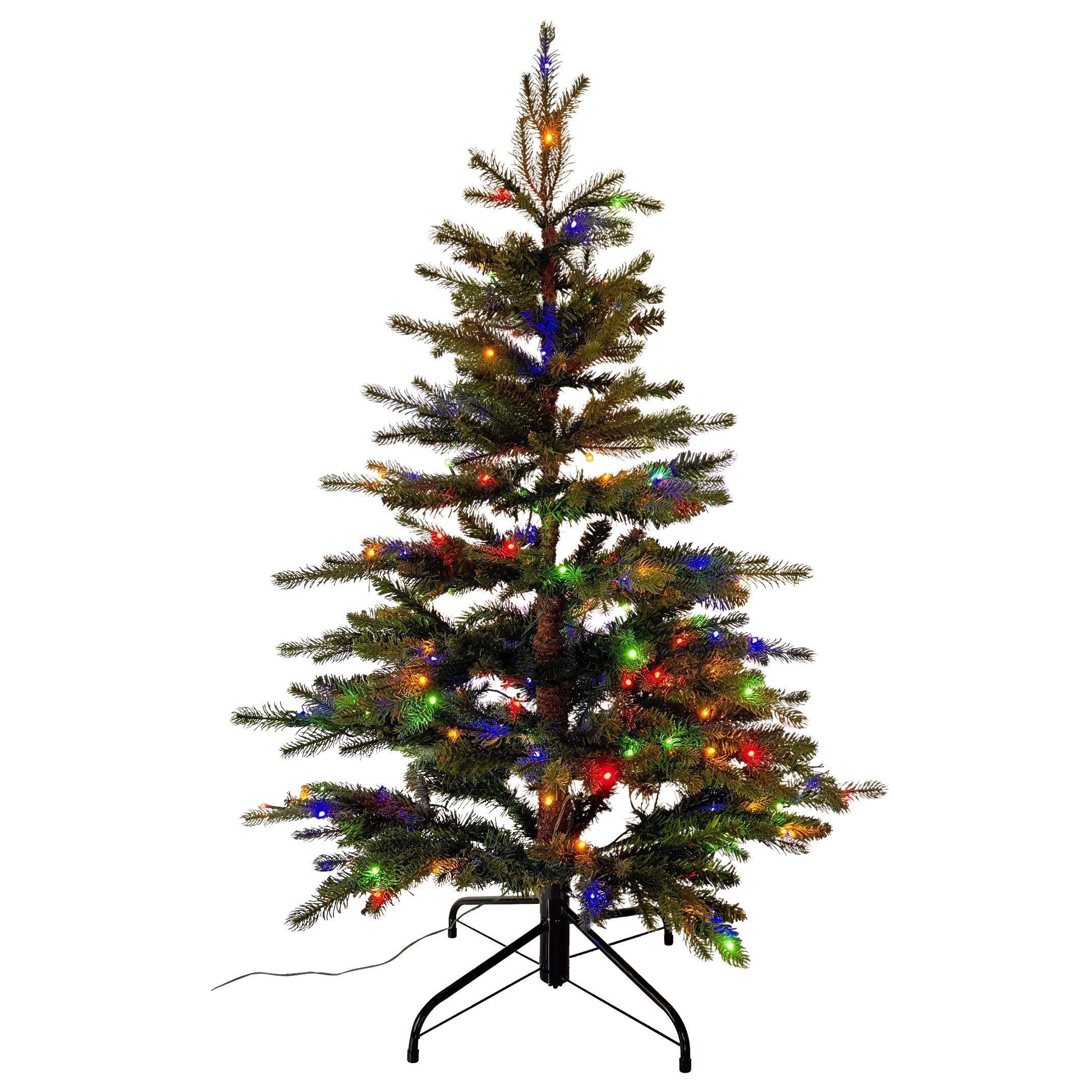 Online-Fuchs Künstlicher Weihnachtsbaum mit Beleuchtung für außen, Outdoor geeignet - Weihnachtsdeko, Spritzguss Nadeln, 120, 150, 180 und 210 cm, 9 verschiedene Leuchtfunktion - Warmweiß oder Farbwechsel