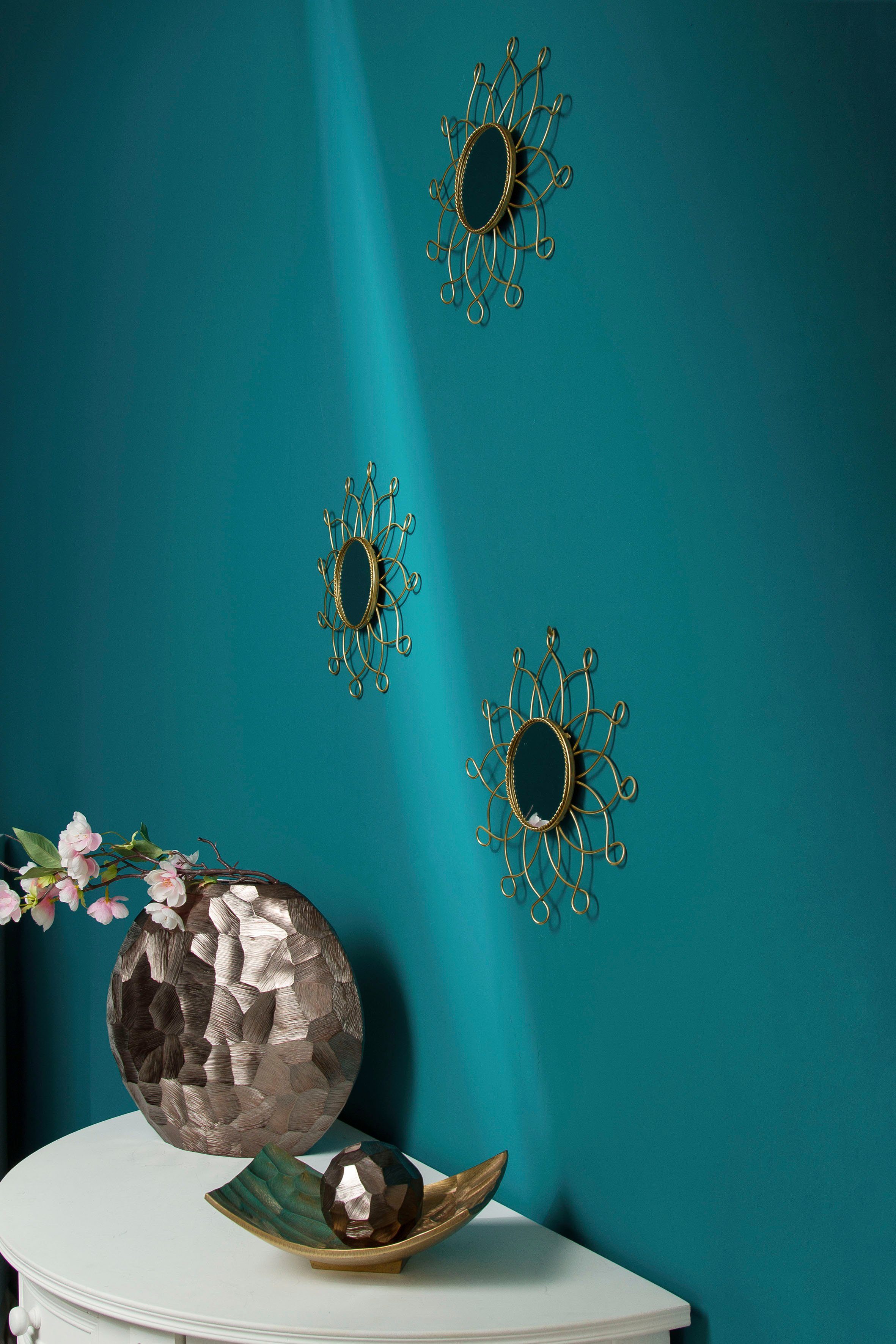 Myflair Möbel rund, Aruba, & Rahmen Wanddeko, Blütenform, gold Wandspiegel, Wohnzimmer Dekospiegel Metall, 3-St), (Set, aus Accessoires