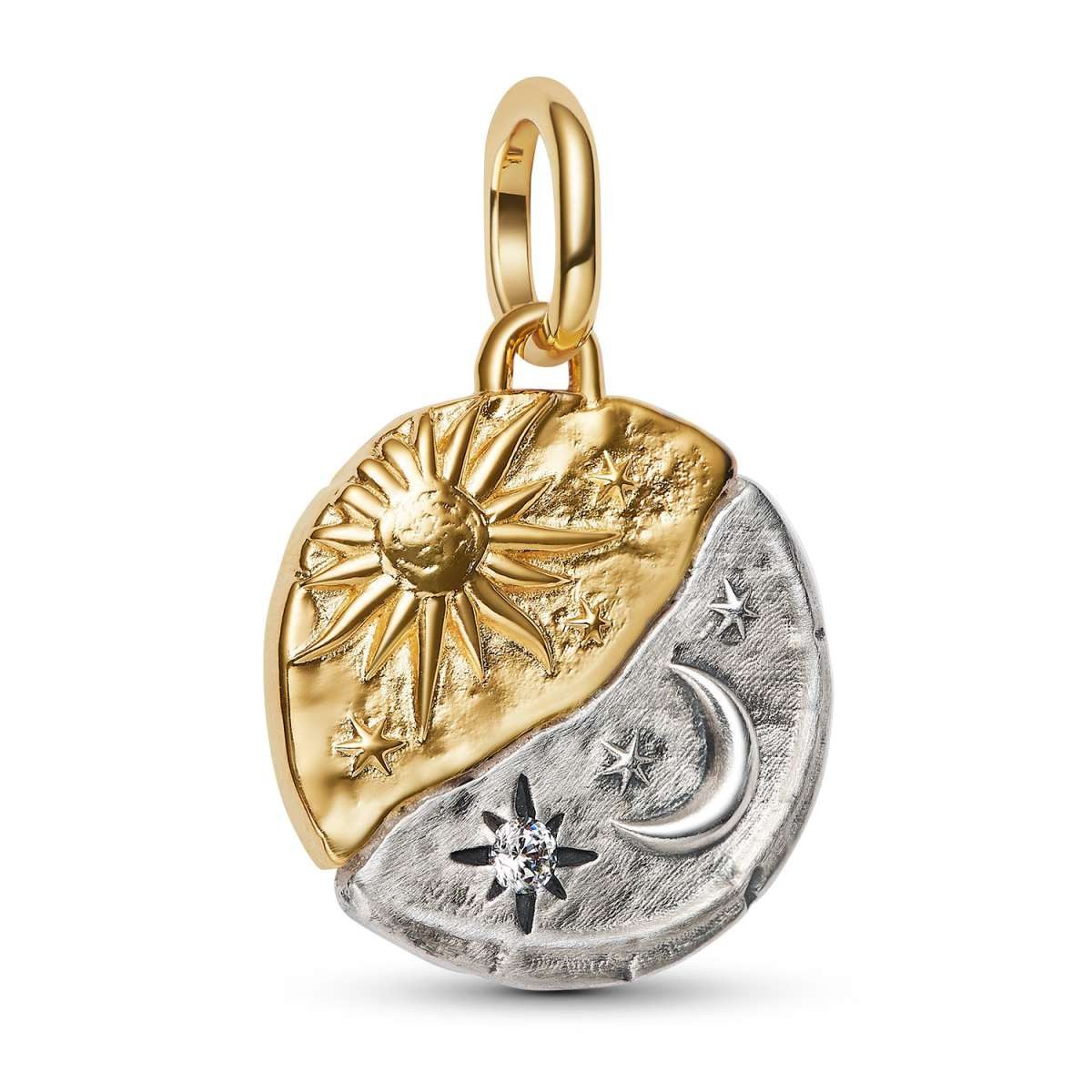 Pandora Runder Anhänger 763977C01, Medaillon Zweifarbig Sonne und Mond