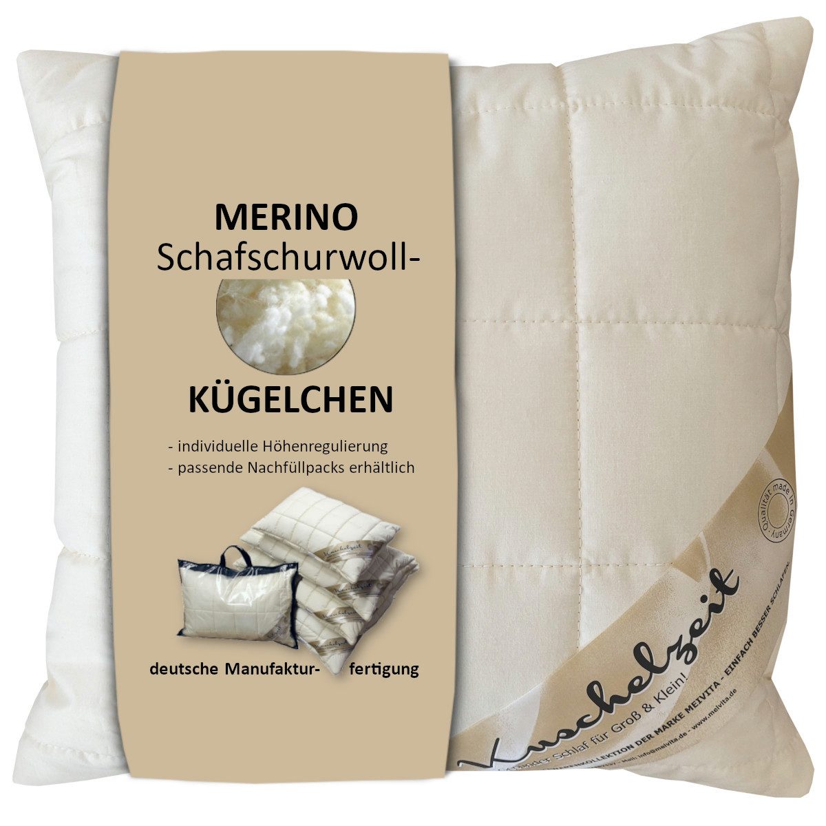 Meivita Naturhaarkissen Merino Kopfkissen mit Schafschurwollkugeln, günstig online kaufen