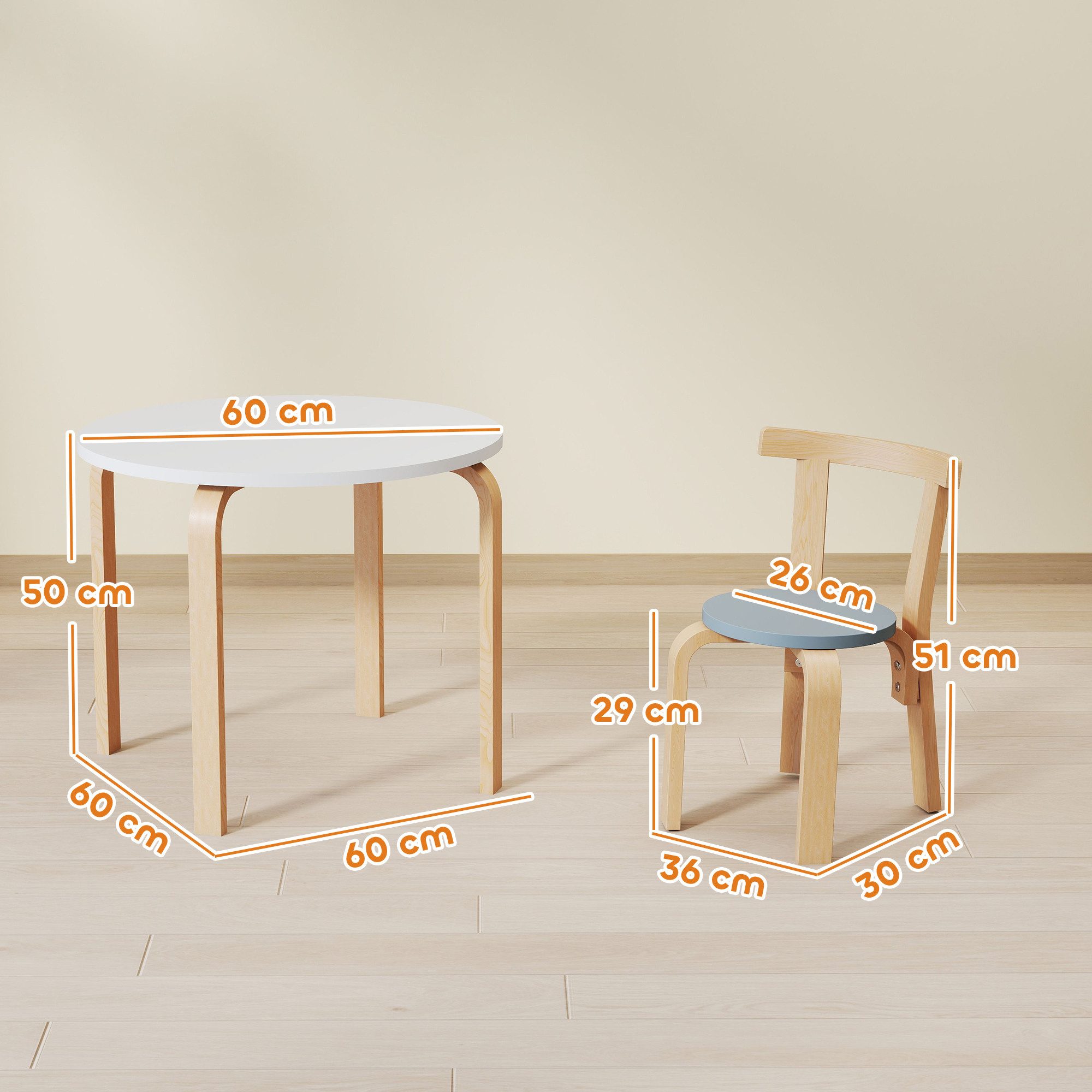 AIYAPLAY Kindersitzgruppe Kindertisch mit 4 Stühlen Sitzgruppe für Kinderzimmer, Holz, (Kindermöbel, 5-tlg., 5-teiliges Set mit Tisch und Stühlen), für Kinder v – Bild 3 von 5