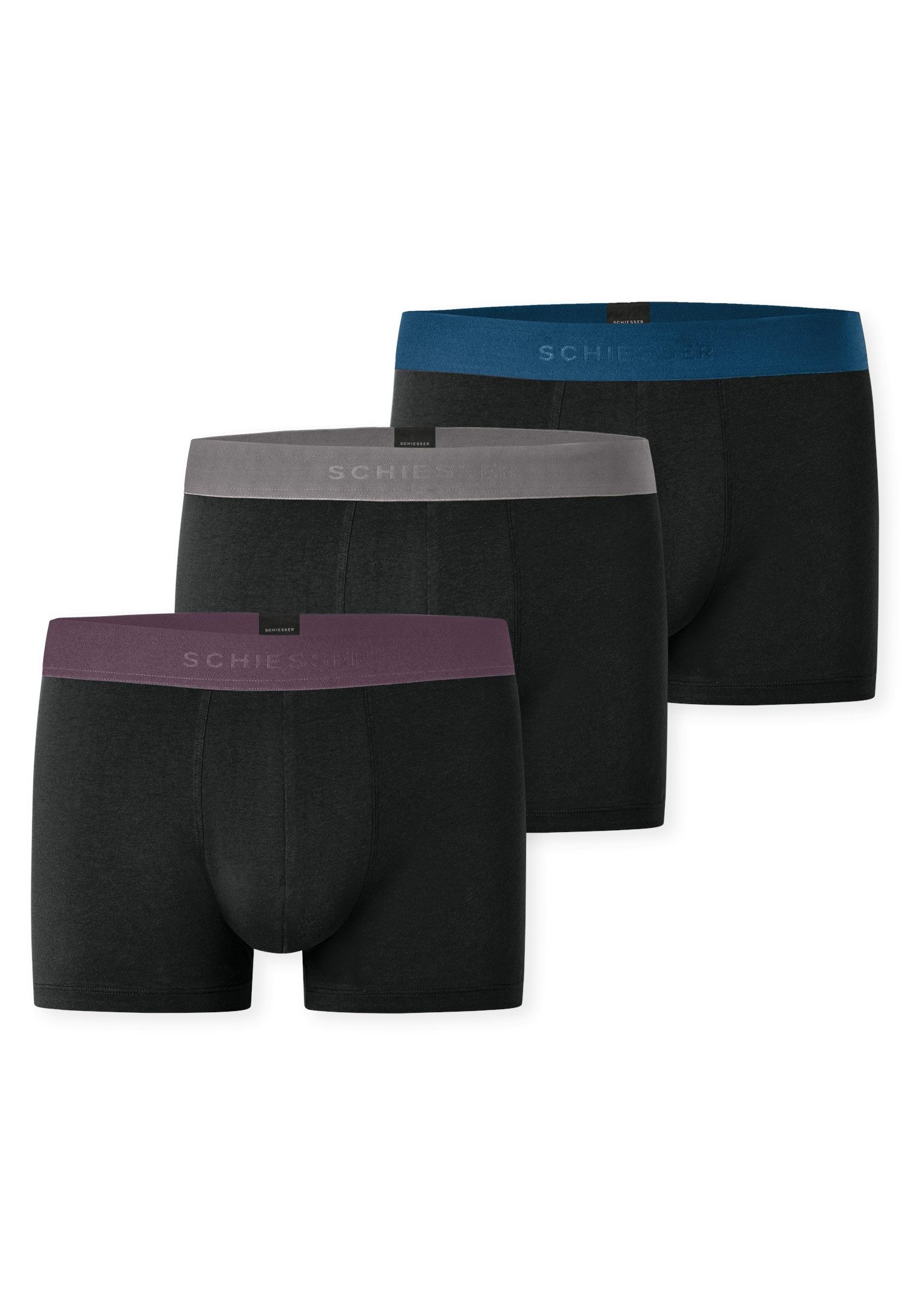 Schiesser Boxershorts 95/5 Multipacks (3er Pack) mit farblich abgesetztem, sportlichem Logo-Webgummibund