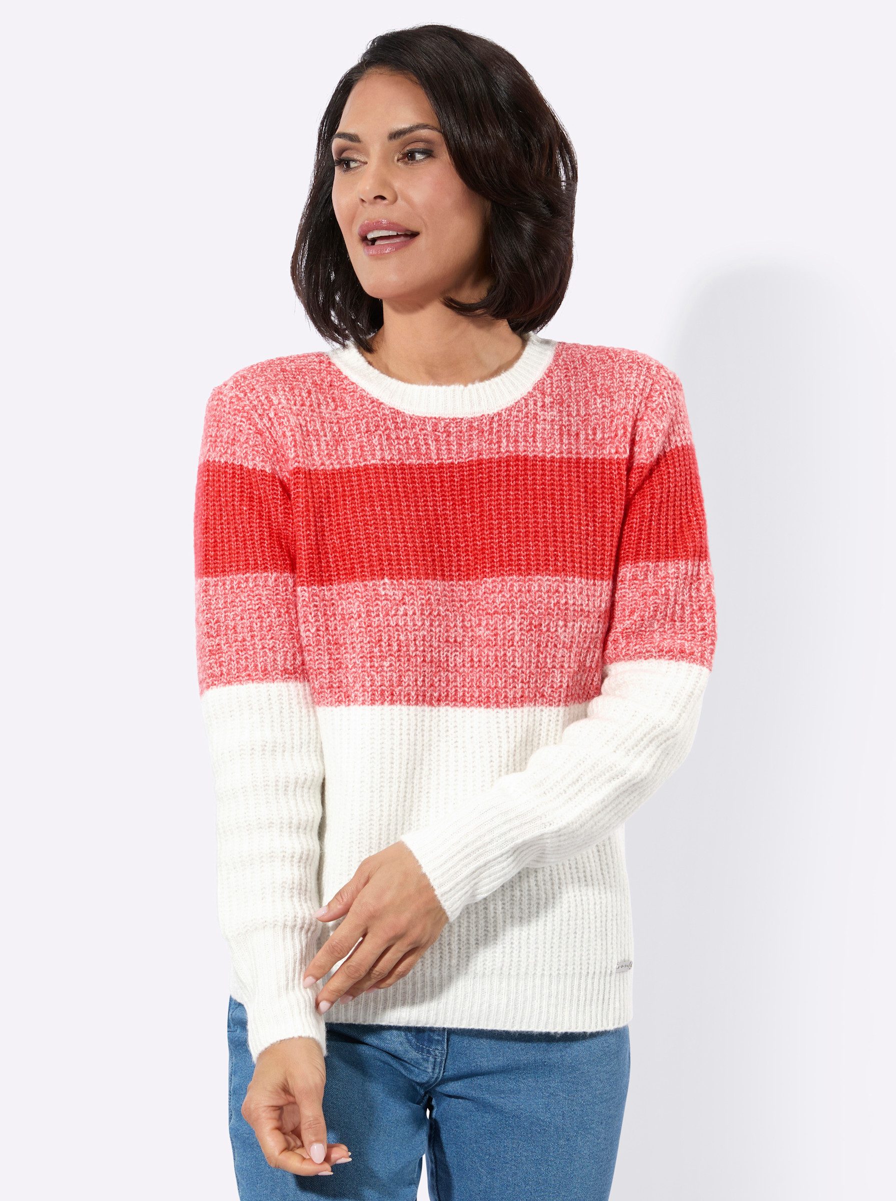 Strickpullover Rundhals-Pullover Langarm Materialmix