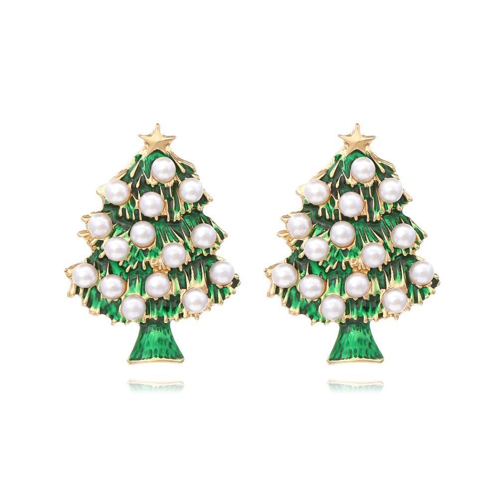 Invanter Paar Ohrhänger Imitation Pearl Star Christmas Tree Ohrringe, inkl.Geschenkbo