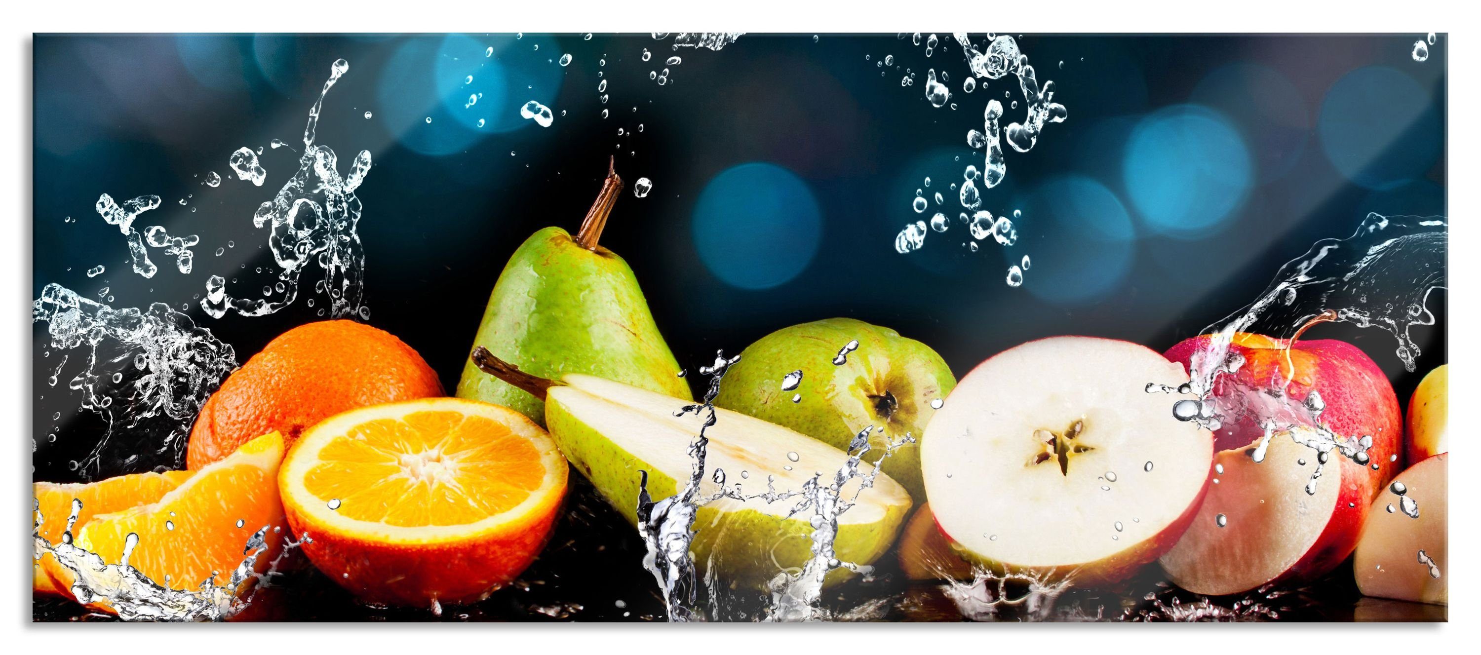 (1 aus im St), Wasser, Früchte Früchte im Abstandshalter Aufhängungen Glasbild Glasbild und Wasser Echtglas, Pixxprint inkl.