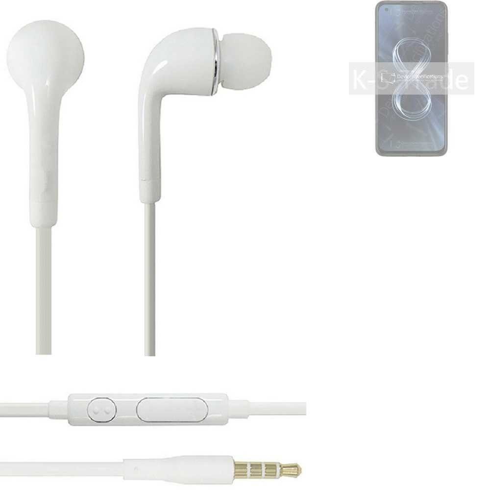 K-S-Trade für Asus 8z In-Ear-Kopfhörer (Kopfhörer Headset mit Mikrofon u Lautstärkeregler weiß 3,5mm)