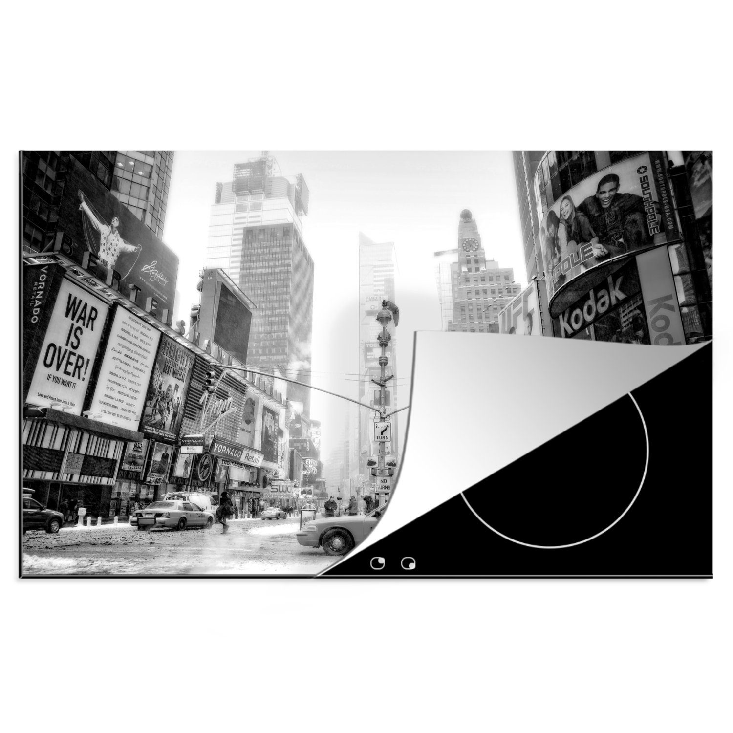 MuchoWow Herdblende-/Abdeckplatte New York - Auto - Taxi - Schwarz - Weiß, Vinyl, (1 tlg), 81x52 cm, Induktionskochfeld Schutz für die küche, Ceranfeldabdeckung