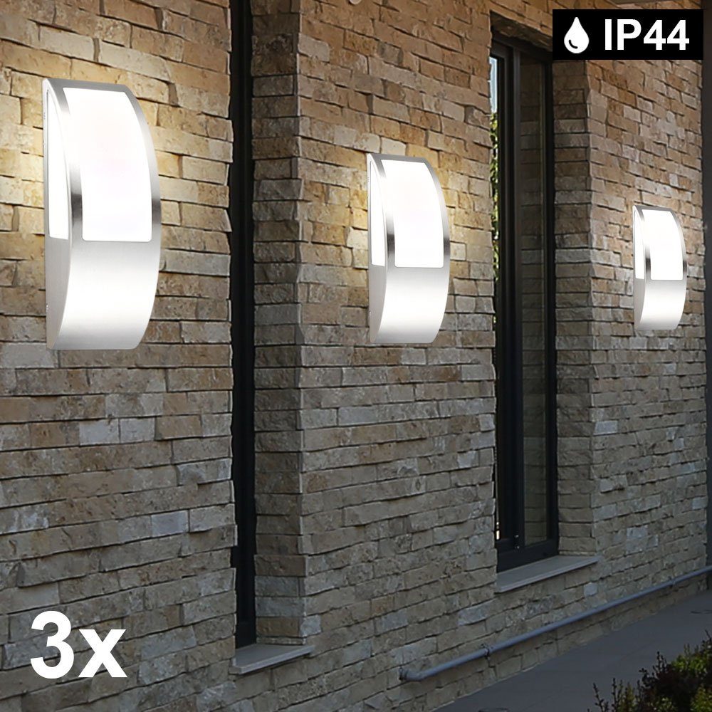 etc-shop Außen-Wandleuchte, Leuchtmittel nicht inklusive, 3er Set Außen Lampen Wand Edelstahl Leuchten Glas opal Veranda