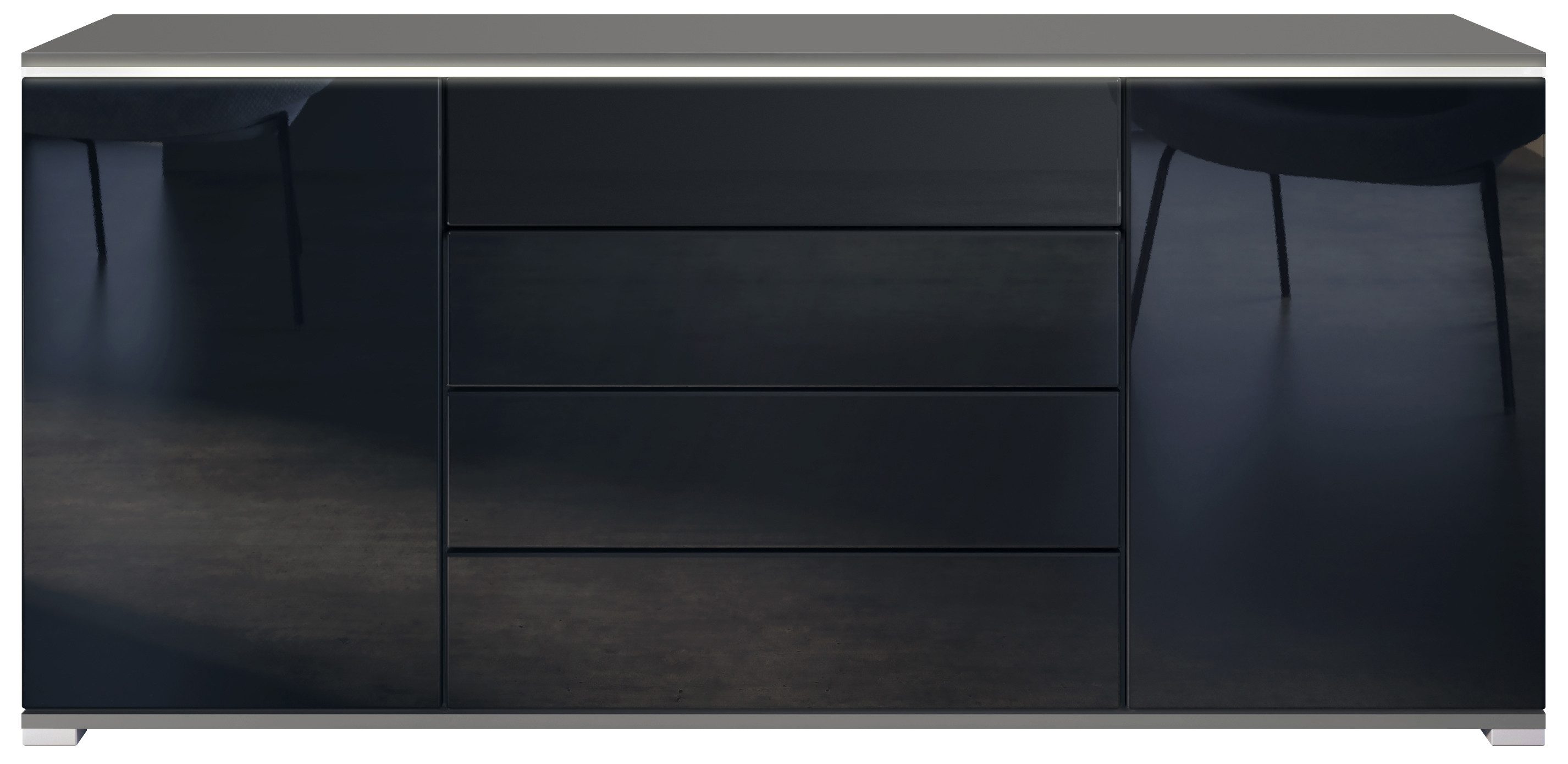 Vladon Sideboard Faro V2 (Kommode mit 2 Türen & 4 Schubladen, Schrank mit LED Lichtleiste), Anthrazit matt / Schwarz Hochglanz (166,5 x 75,5 x 35)