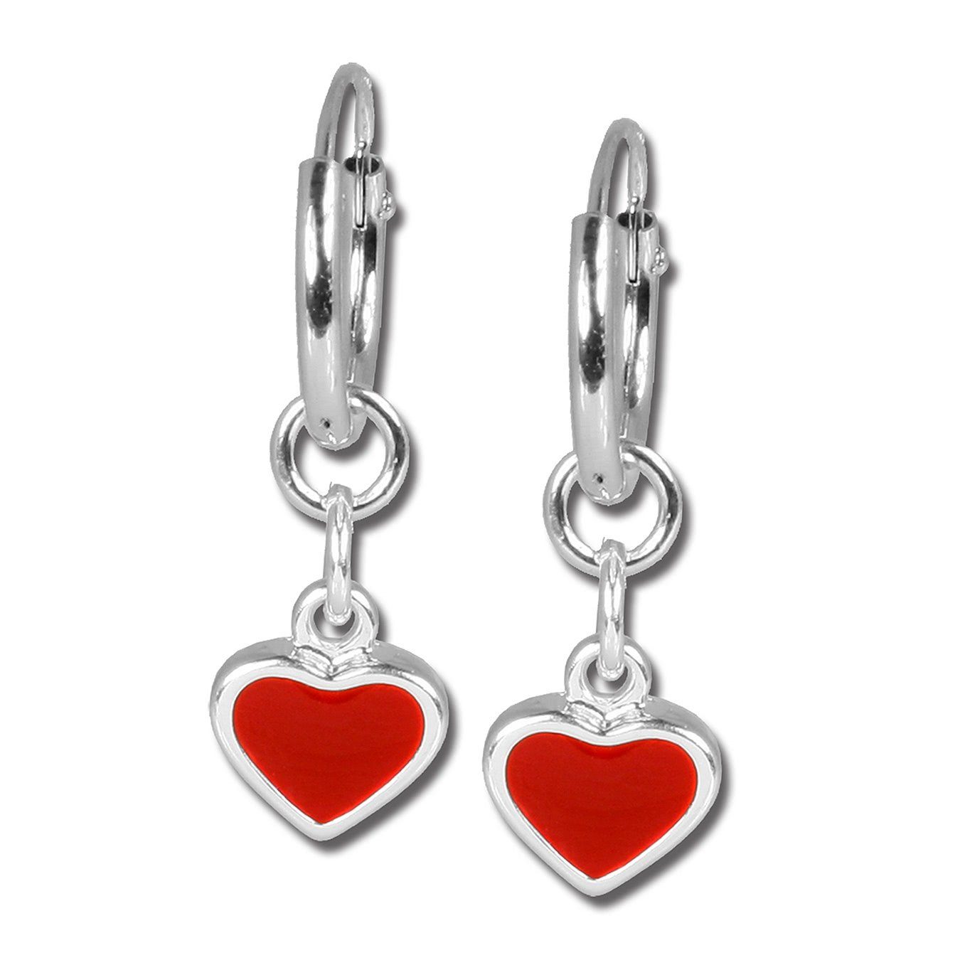Teenie-Weenie Paar Creolen Teenie-Weenie Ohrringe 13mm für Kinder (Creolen), Kinder Creolen Herz aus 925 Sterling Silber, Farbe: silber, rot